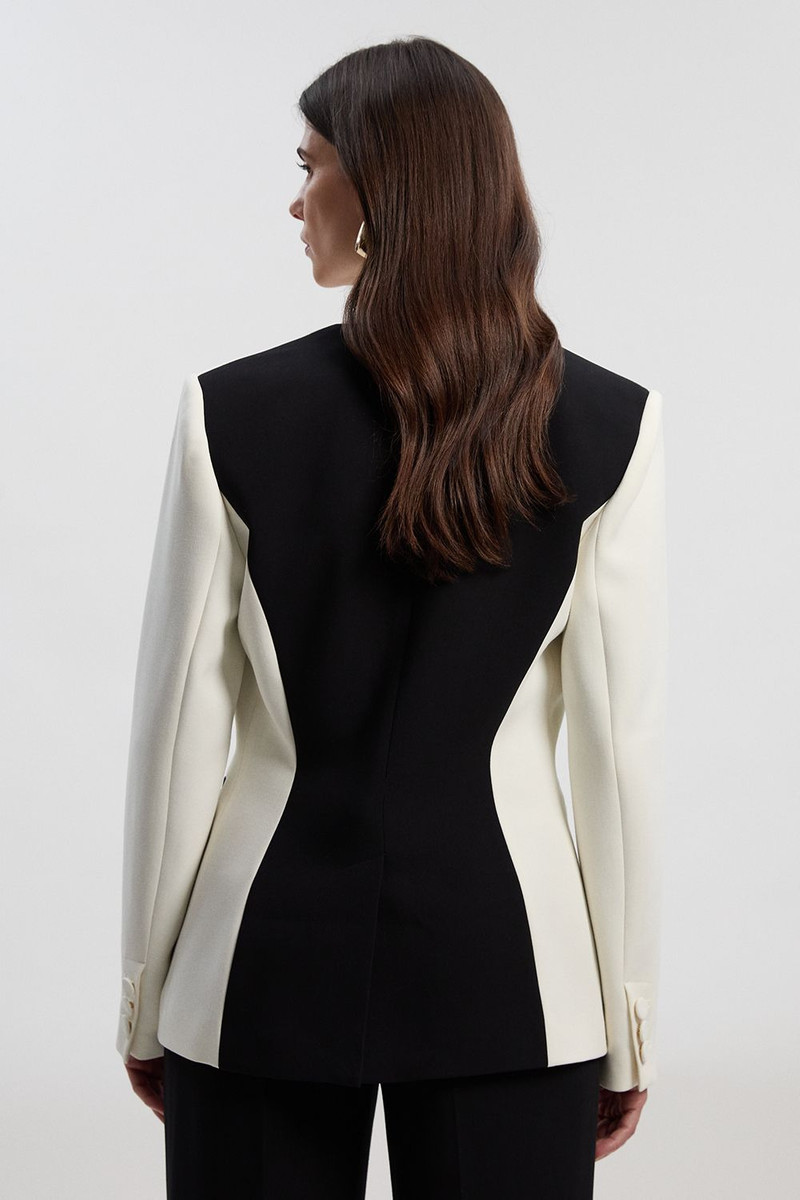 Compact Stretch Colour Block Tailored Single Breasted Blazer 5