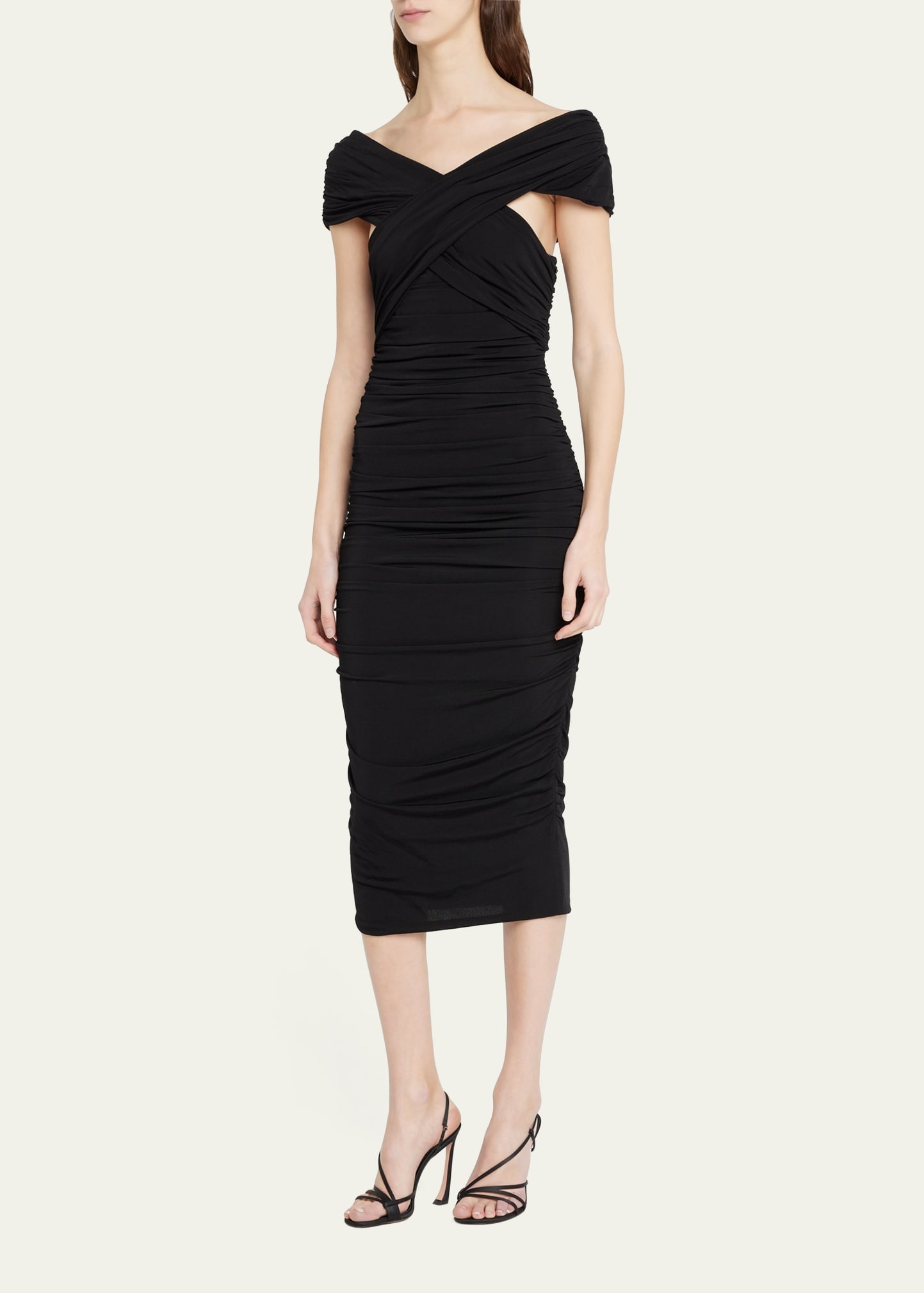 Off-The-Shoulder Ruched Jersey Midi Dress - 4