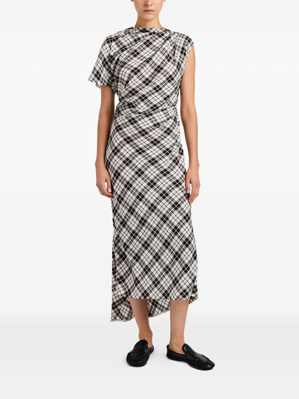 Hallie asymmetric-neckline plaid dress - 2