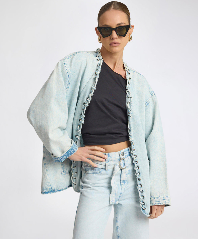 Ringleader Threaded Oversized Denim Jacket - Beach Blue 4