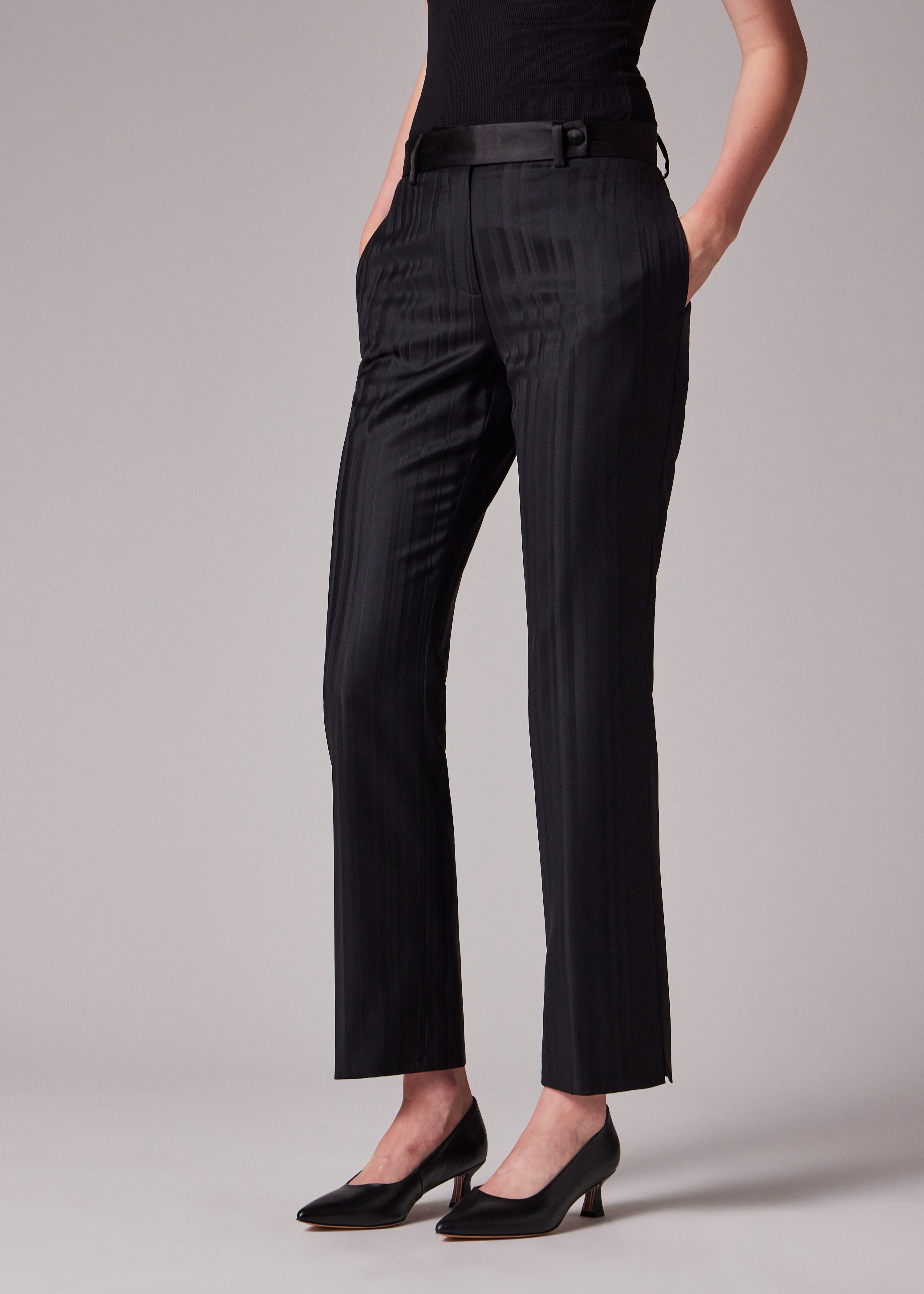 Women's Black 'Tonal Stripe' Tux Suit - 5