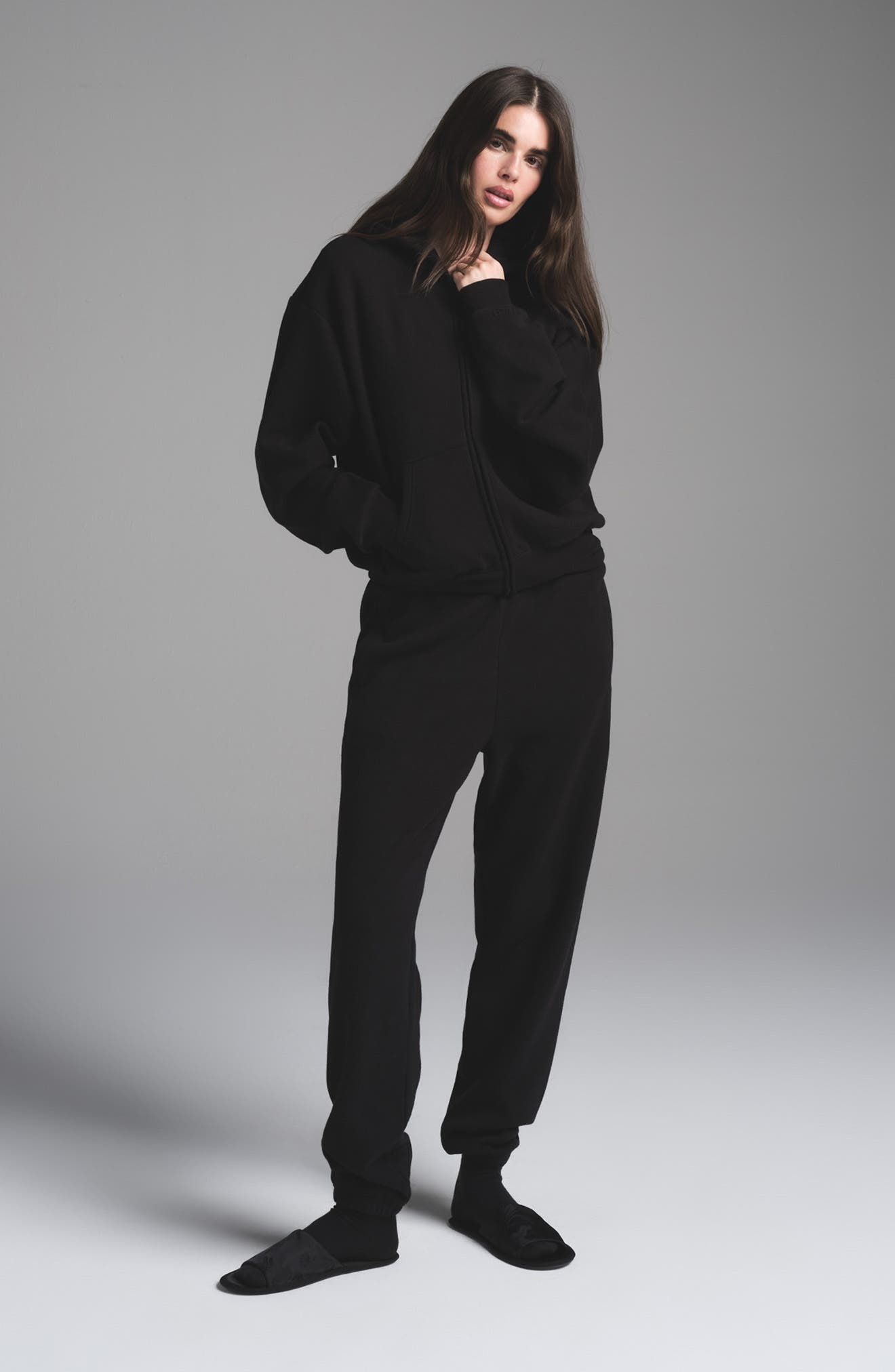 SKIMS Cotton Fleece Classic Zip-Up Hoodie in Onyx at Nordstrom - 3