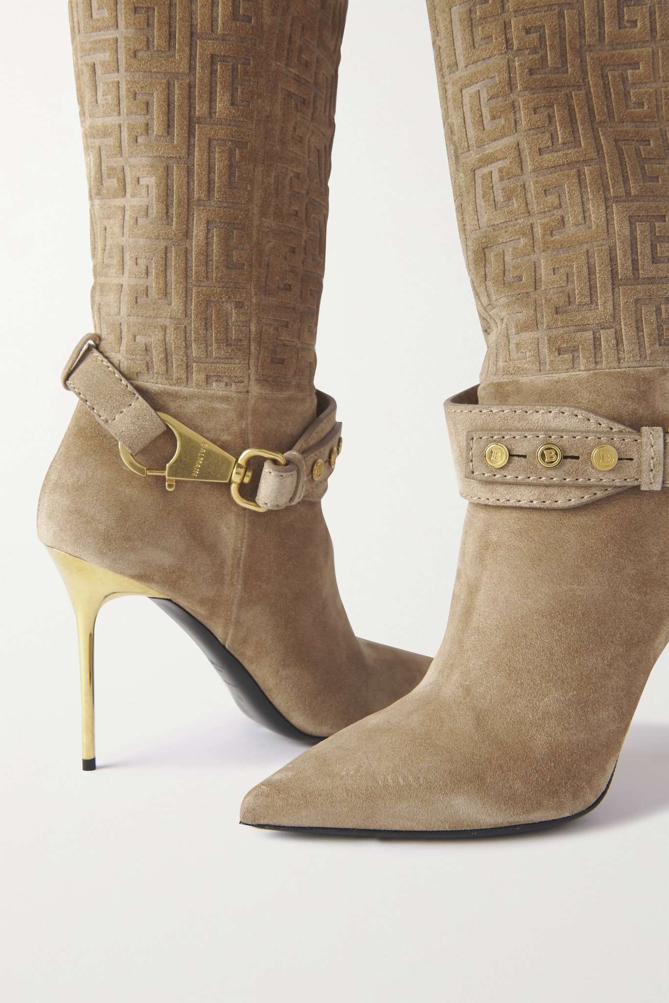 Robin logo-embossed suede knee boots - 4