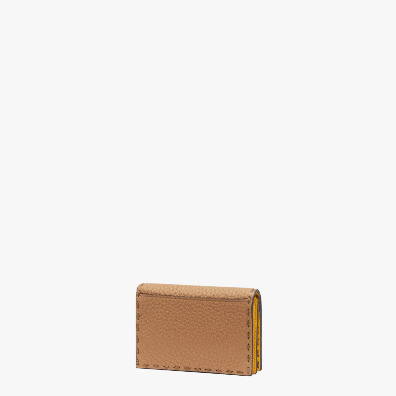 FENDI Card holder pouch with press-stud closure. Made of beige Cuoio Romano leather. Yellow Cuoio Romano l outlook