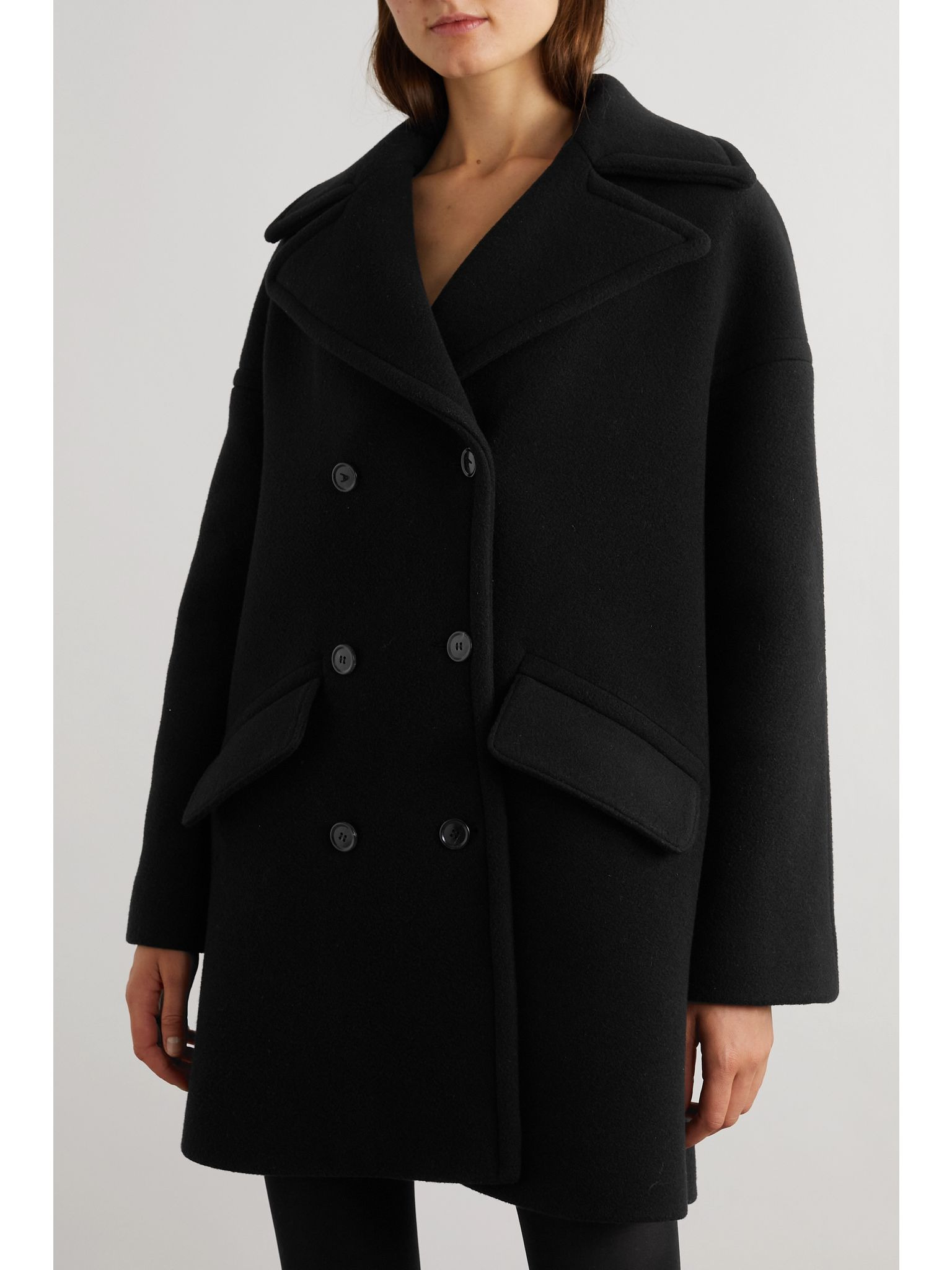 Archetypes leather-trimmed wool-blend coat Black - 3