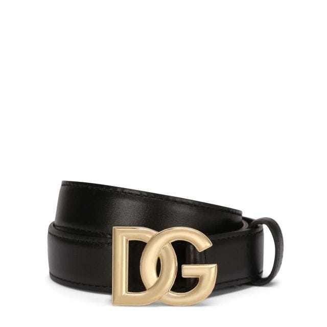 Black leather belt with gold DG logo - 1