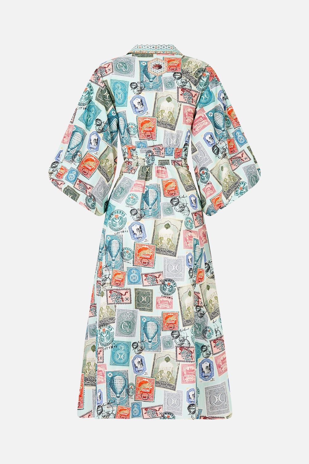 WAIST TIE SHIRT DRESS WITH BUBBLE SLEEVE - 7