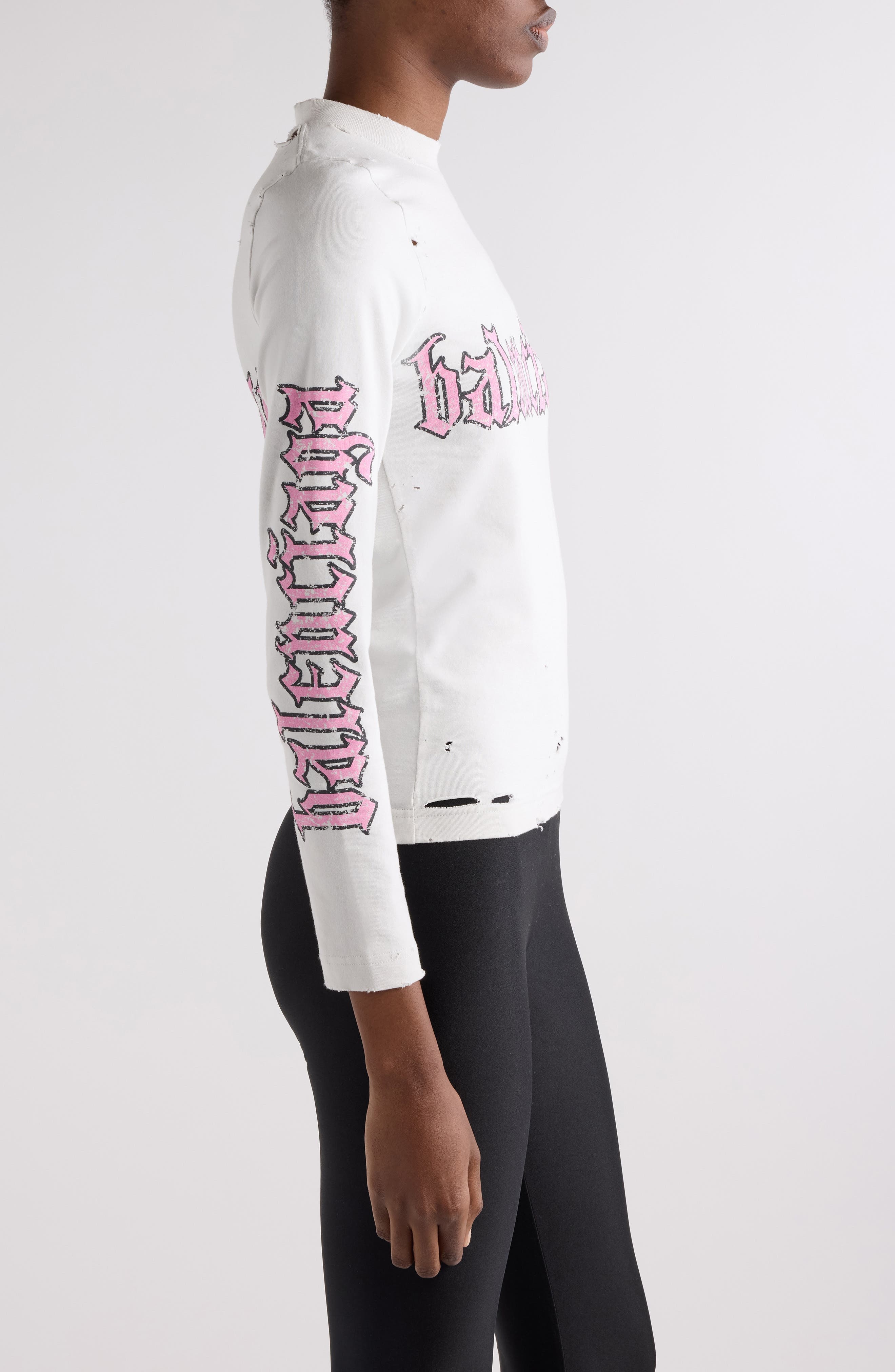 Balenciaga Blackletter Script Distressed Fitted Graphic T-Shirt in 9012 Dirty White at Nordstrom - 4