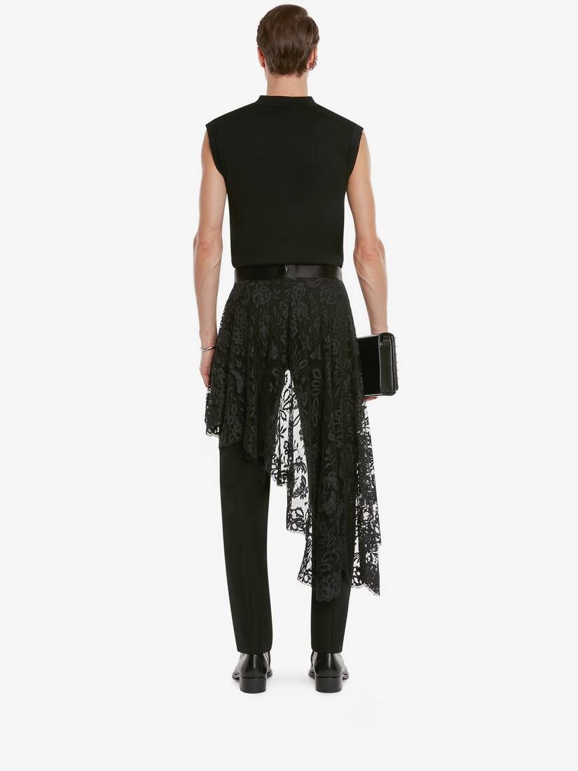 Men's Sheer Lace Detail Vest in Black - 4