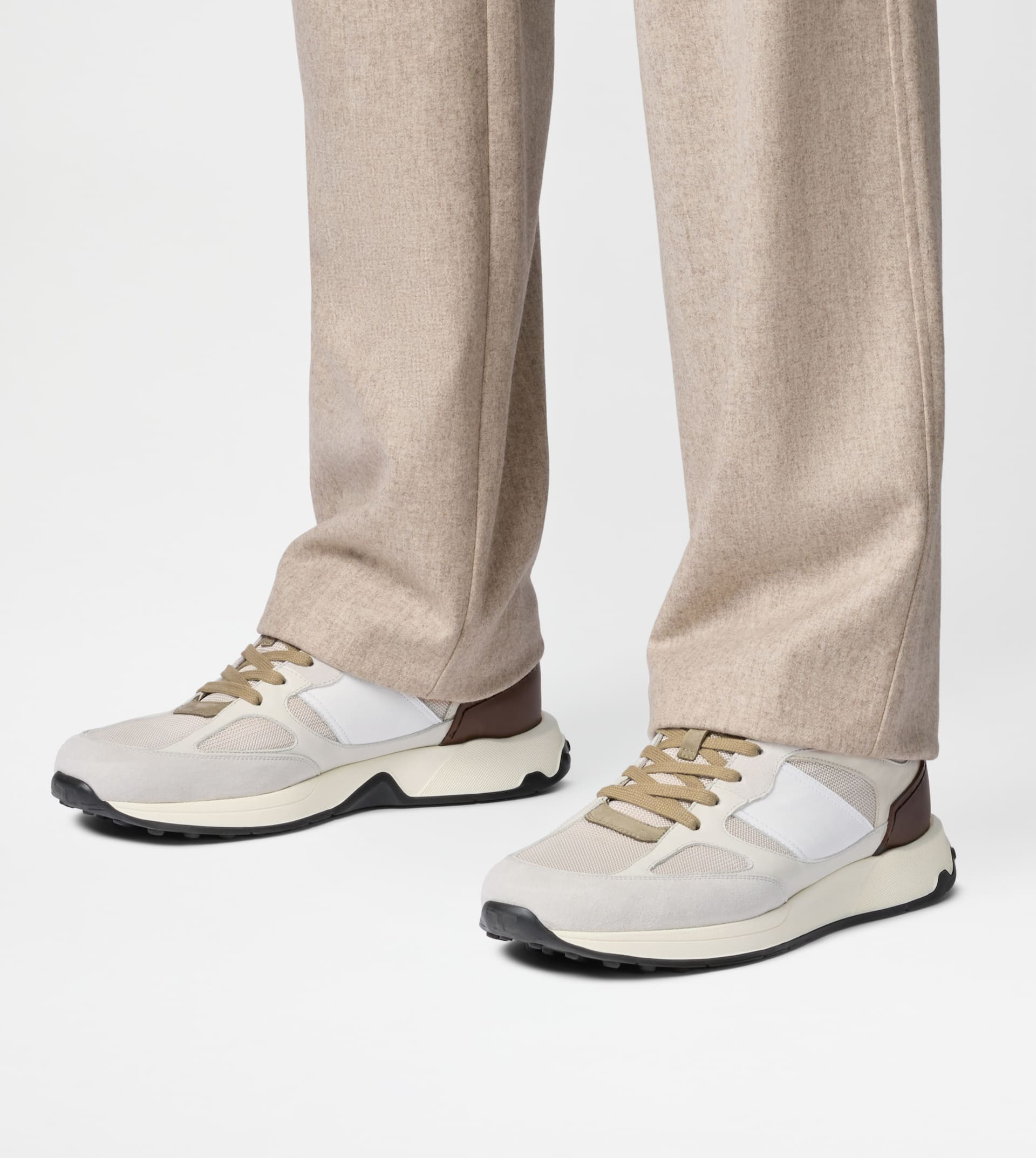 SNEAKERS IN SUEDE AND SMOOTH LEATHER - BEIGE, GREY, BROWN - 7