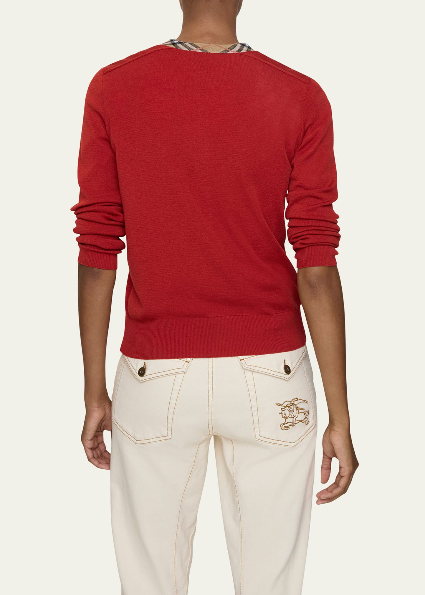 Margot Check-Trim Crewneck Cardigan - 2