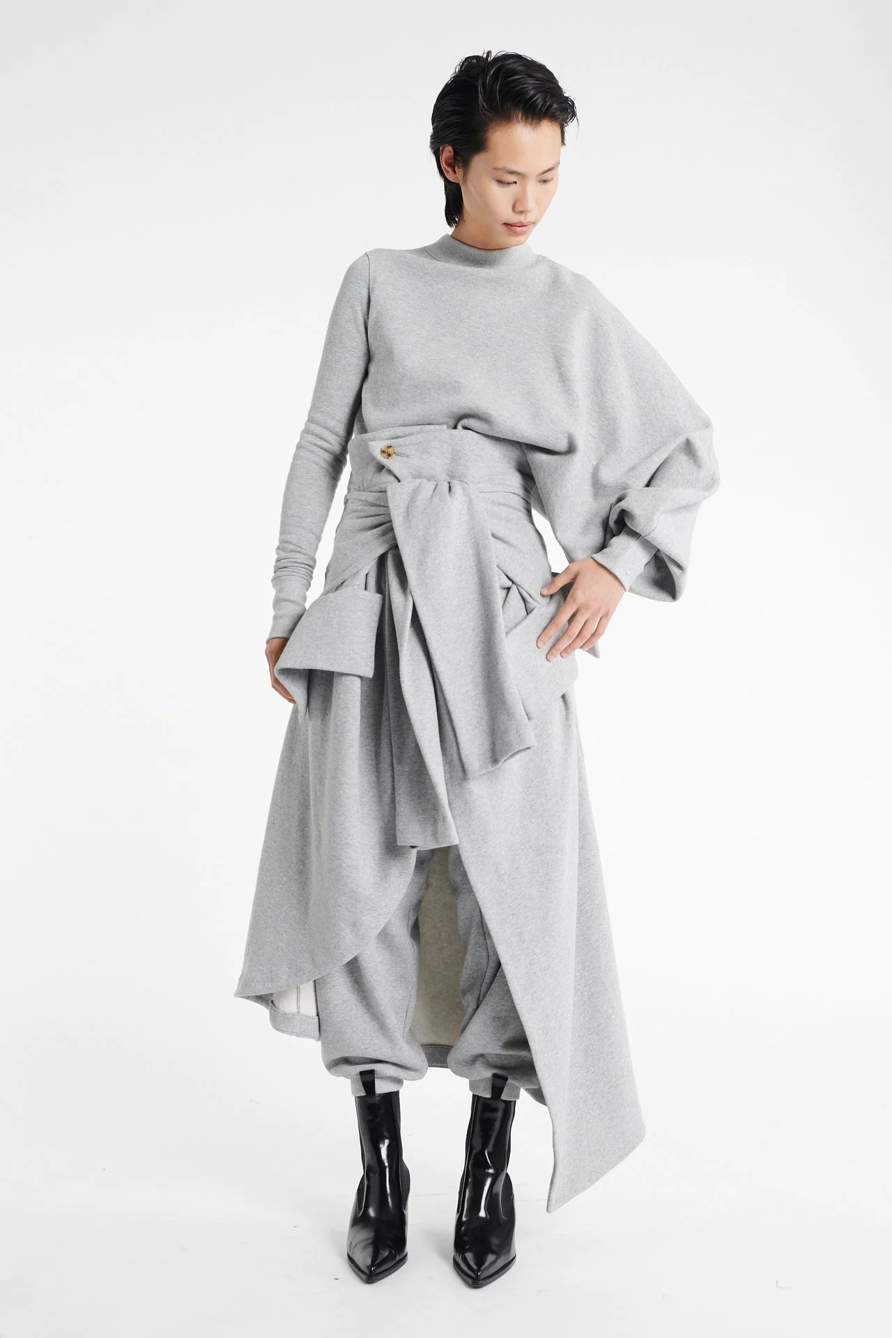JERSEY SLOUCHED SLEEVE SWEATSHIRT GREY MELANGE - 1
