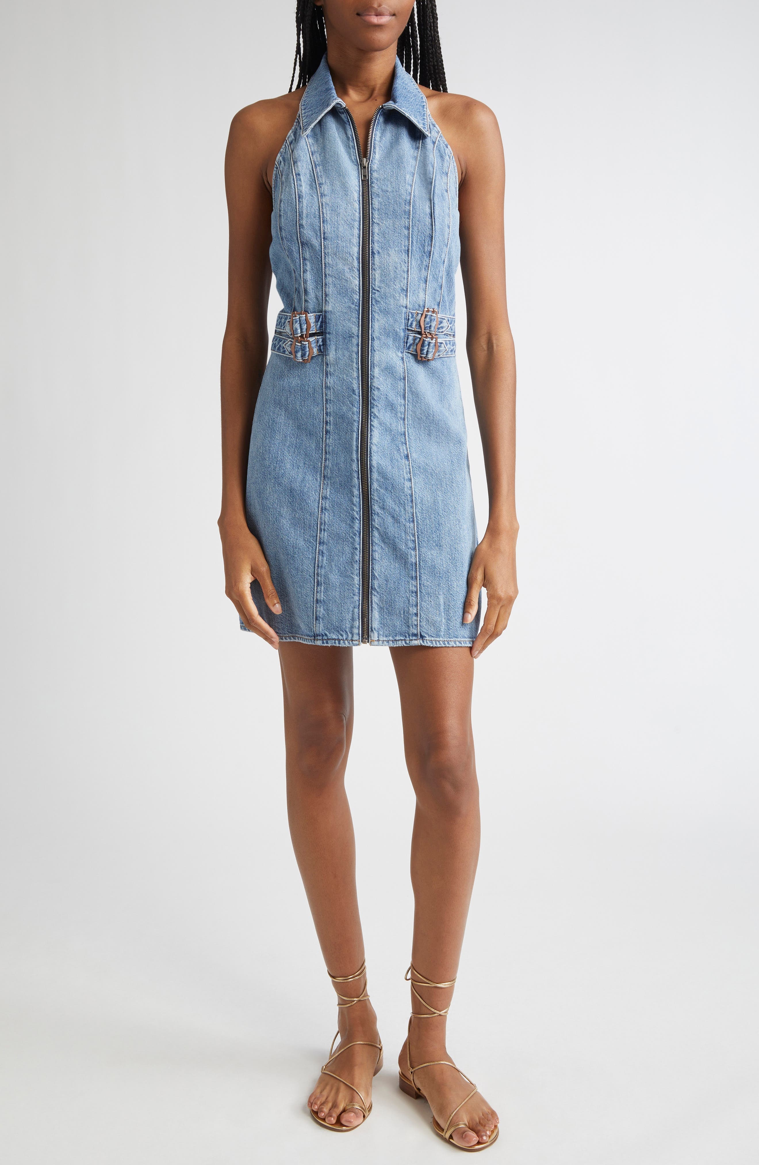 Alice + Olivia Axelle Sleeveless Denim Minidress in Peyton Vintage Blue at Nordstrom - 1