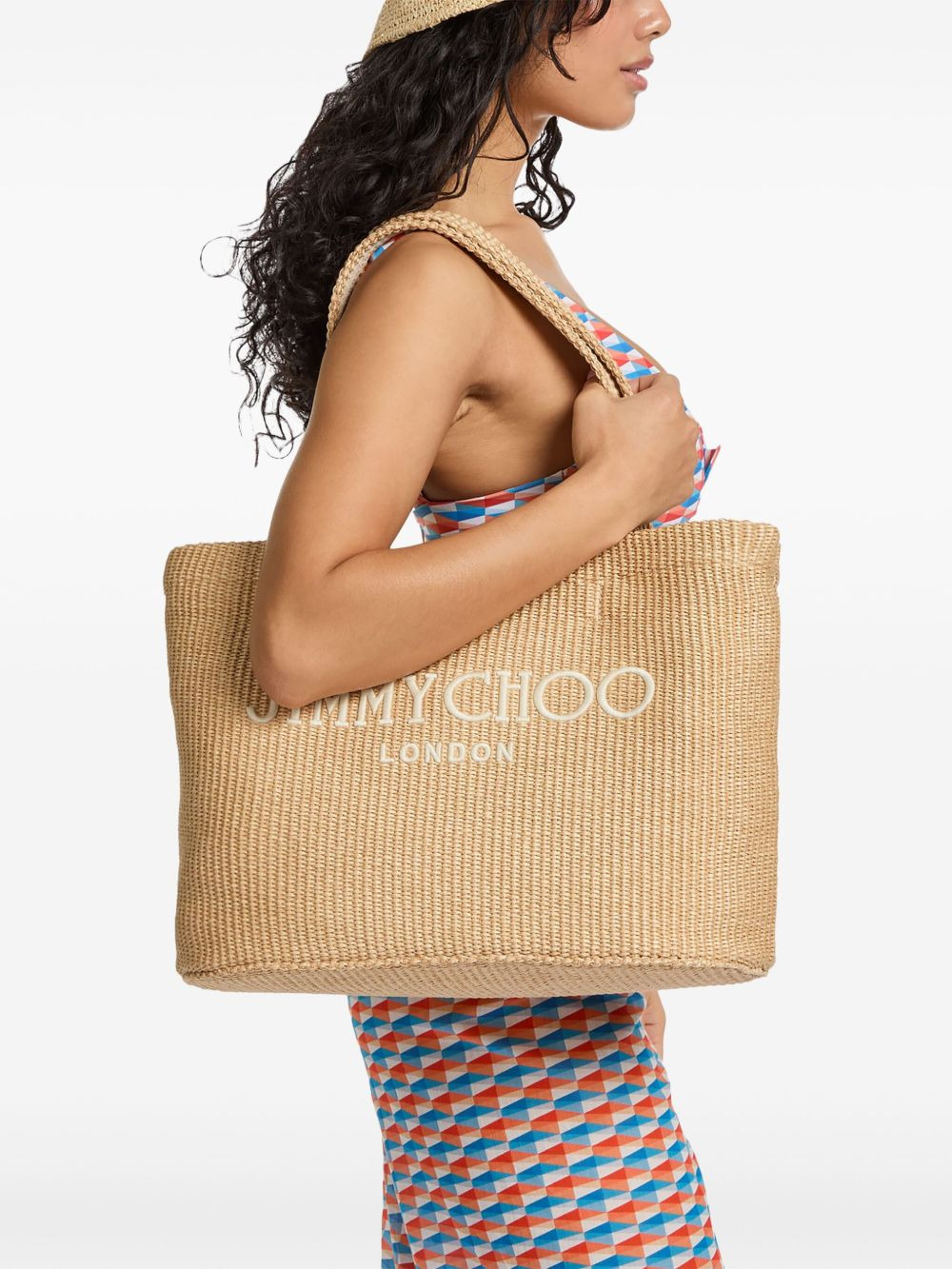 logo-embroidered raffia beach bag - 2