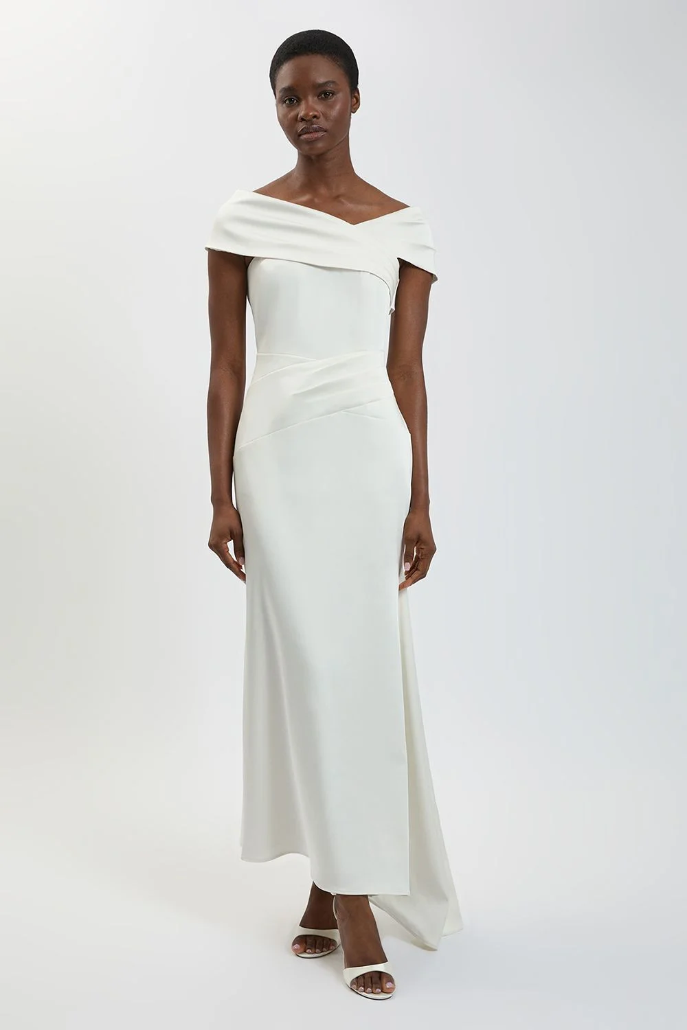 Petite Tailored Satin Drape Asymmetric Maxi Fishtail Dress - 1