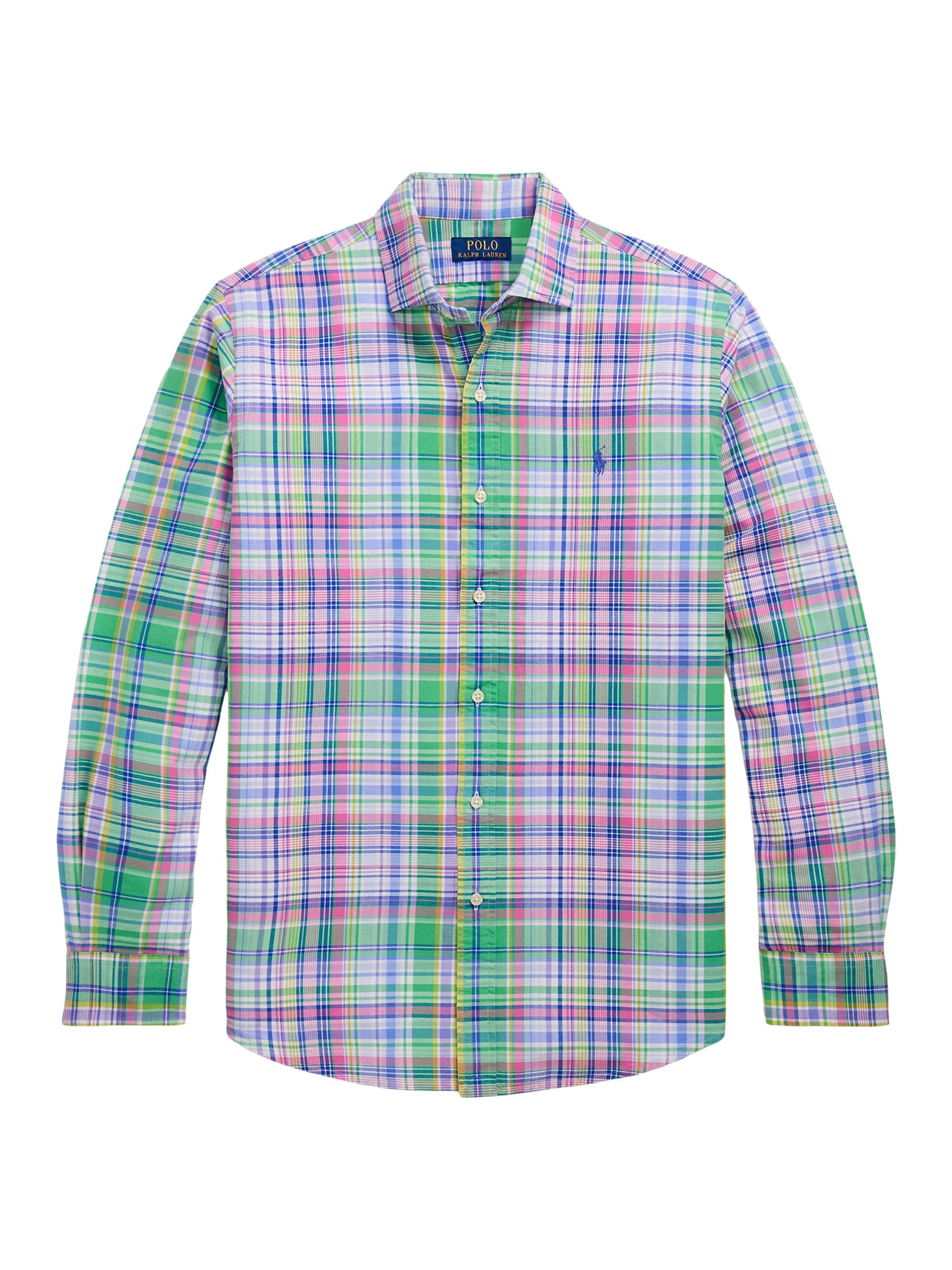 Men's Classic-Fit Plaid Oxford Shirt - Green Pink Multi - 1