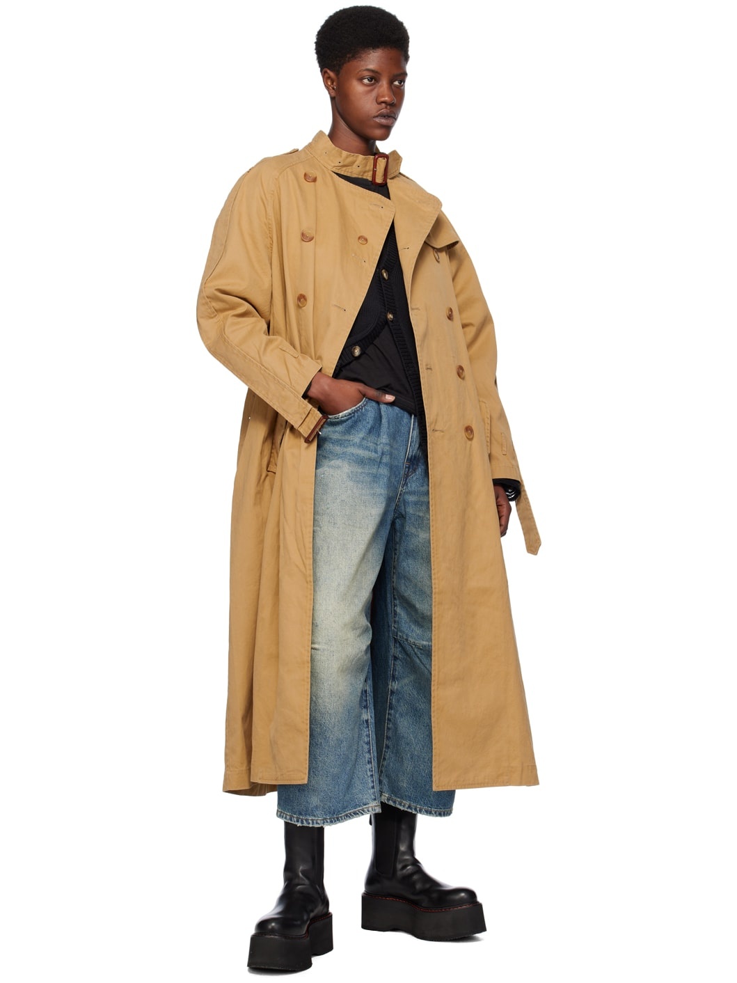 Tan Pin-Buckle Trench Coat - 4