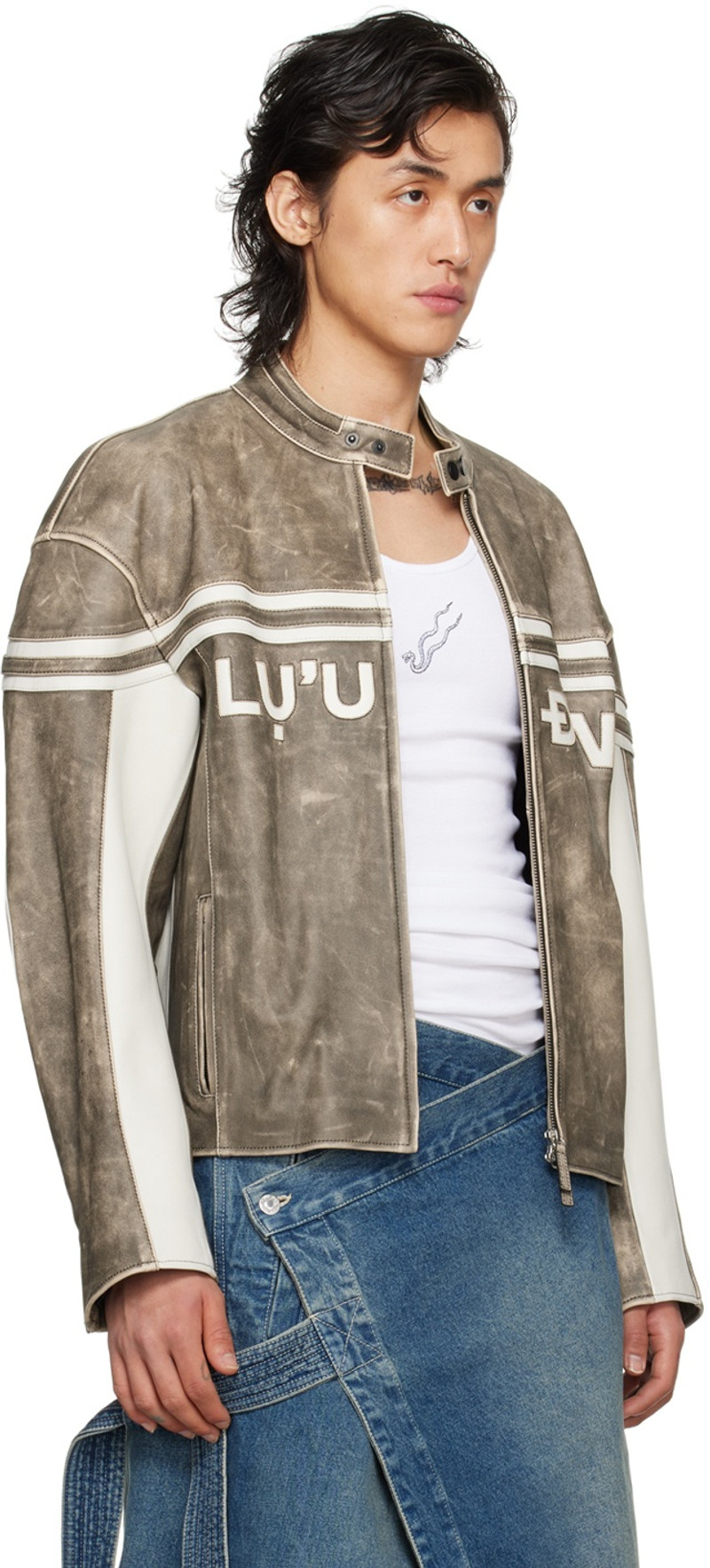 LU'U DAN Gray Moto L-D Leather Biker Jacket outlook