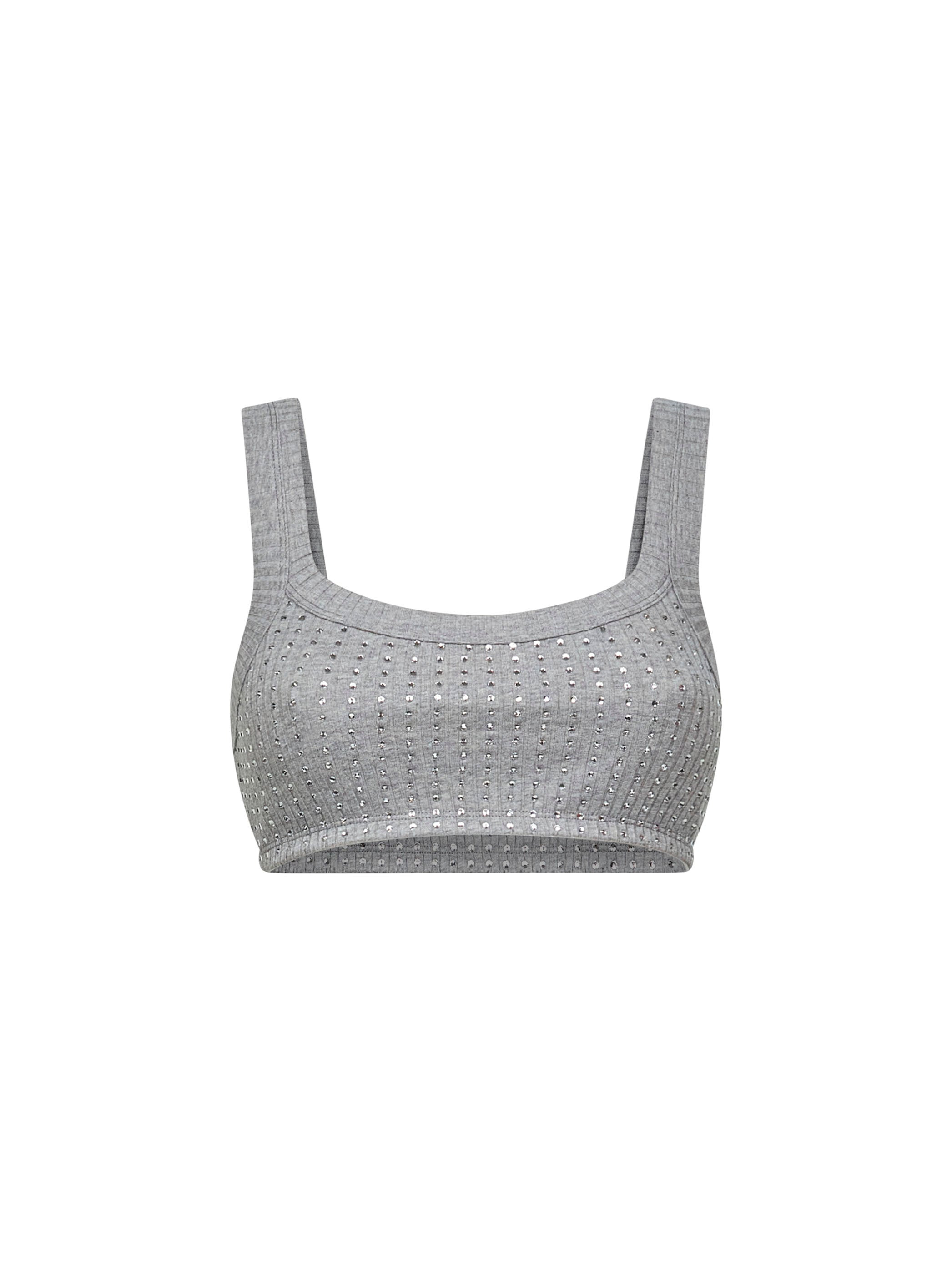Grey cotton hotfix crystal bralette top - 1