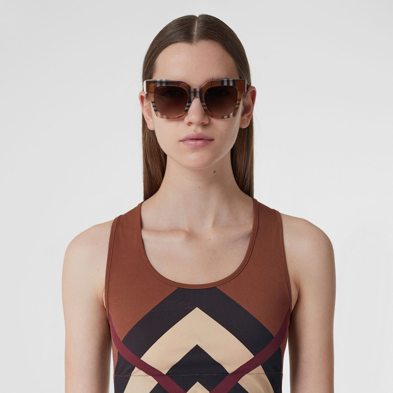 Chevron Check Print Stretch Nylon Cropped Top 3