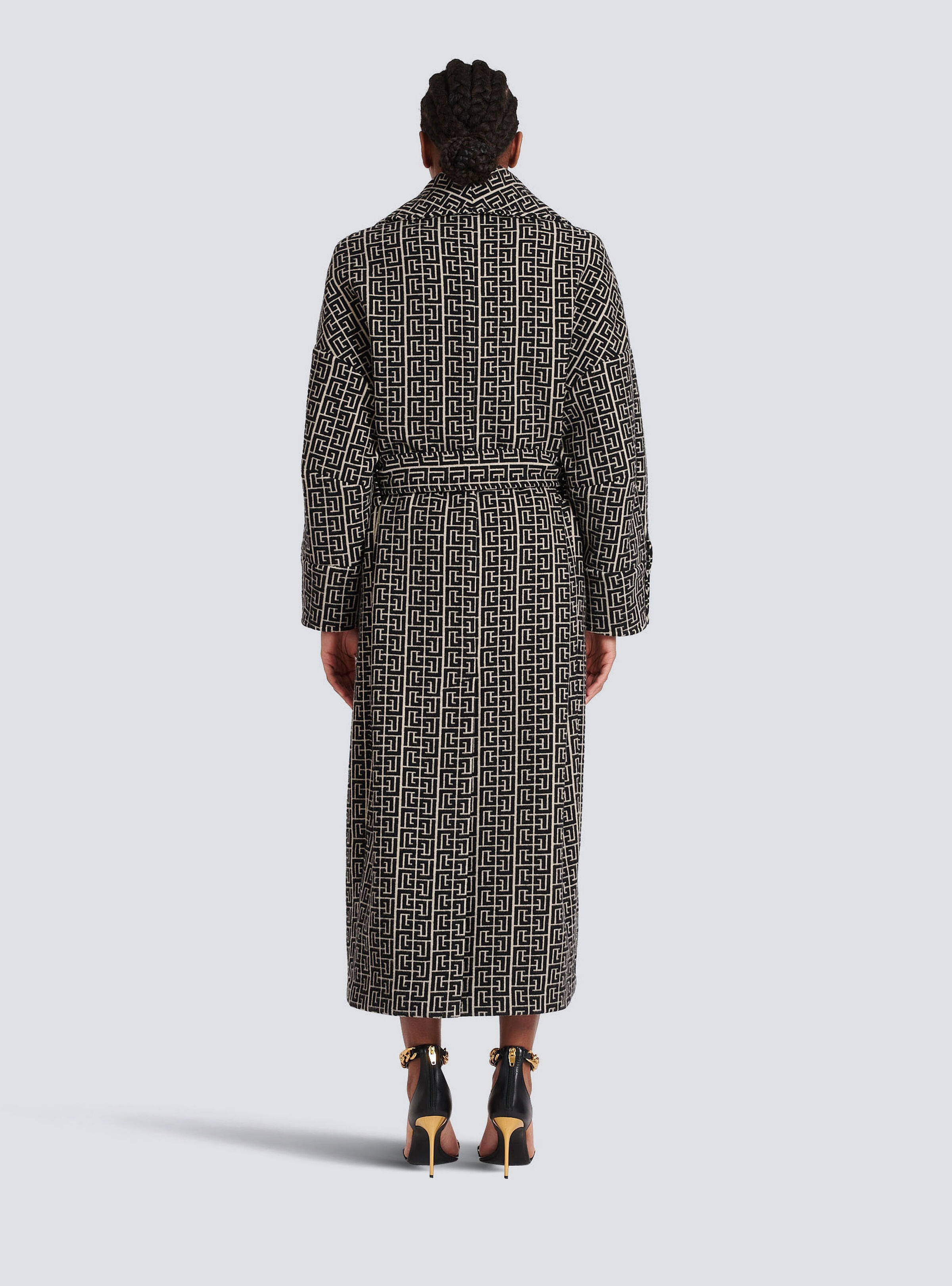 Balmain print monogram wool coat - 4