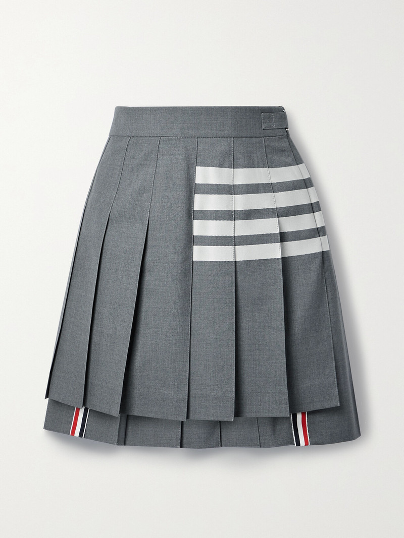 Grosgrain-trimmed Pleated Striped Wool Mini Skirt 1