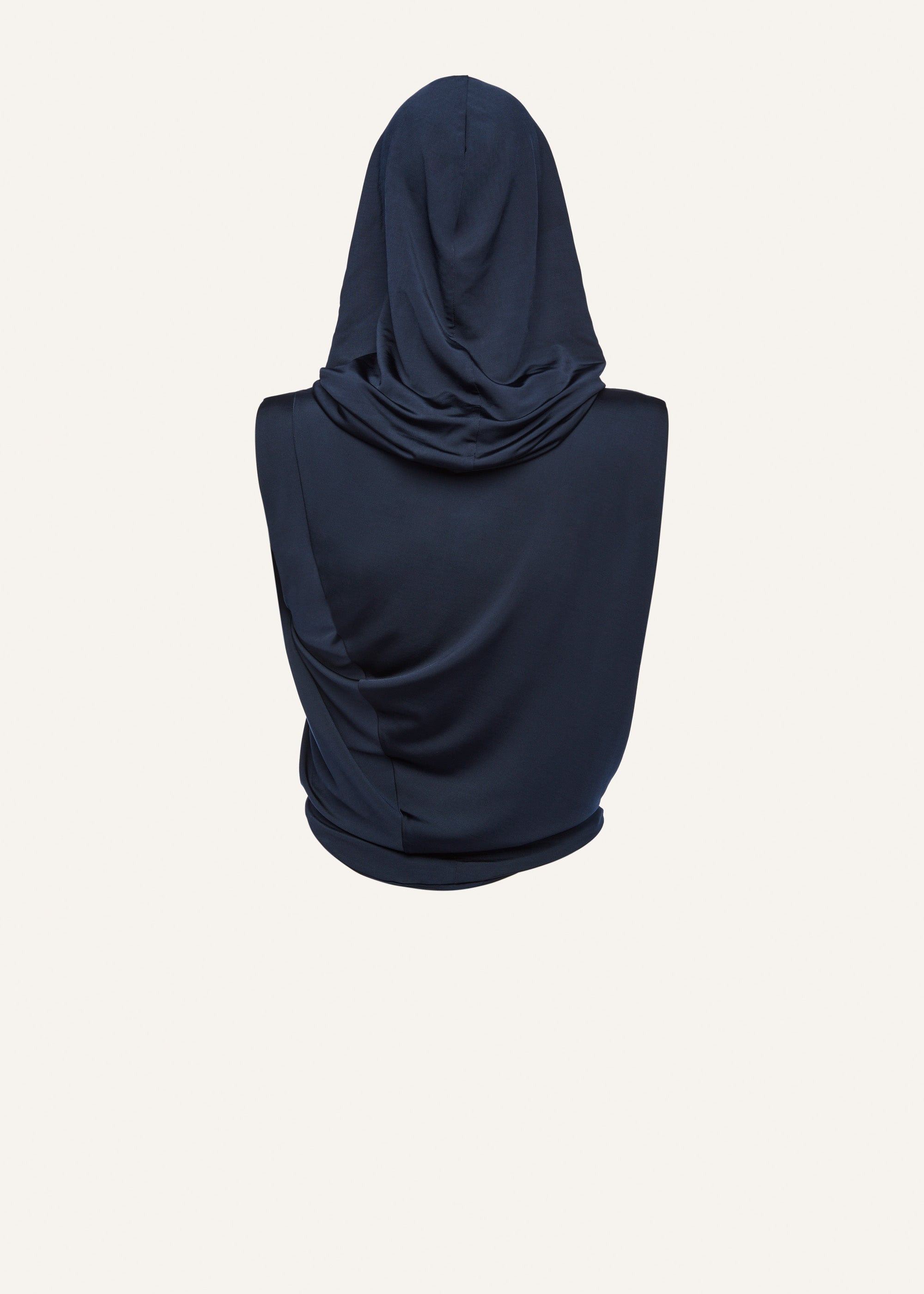 Hooded drape top in navy - 2