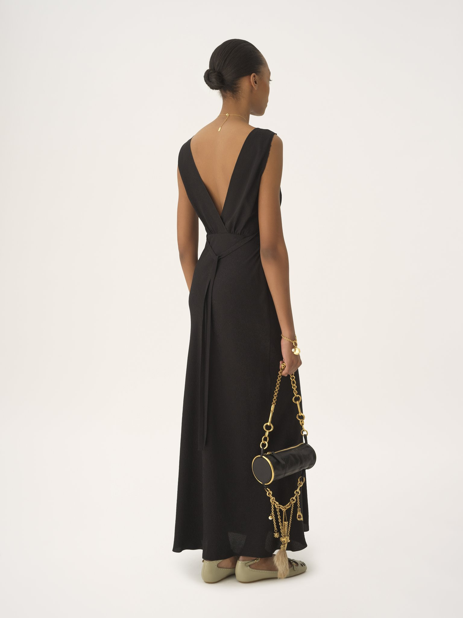 SLEEVELESS COLUMN DRESS IN SILK JACQUARD & LACE - 5