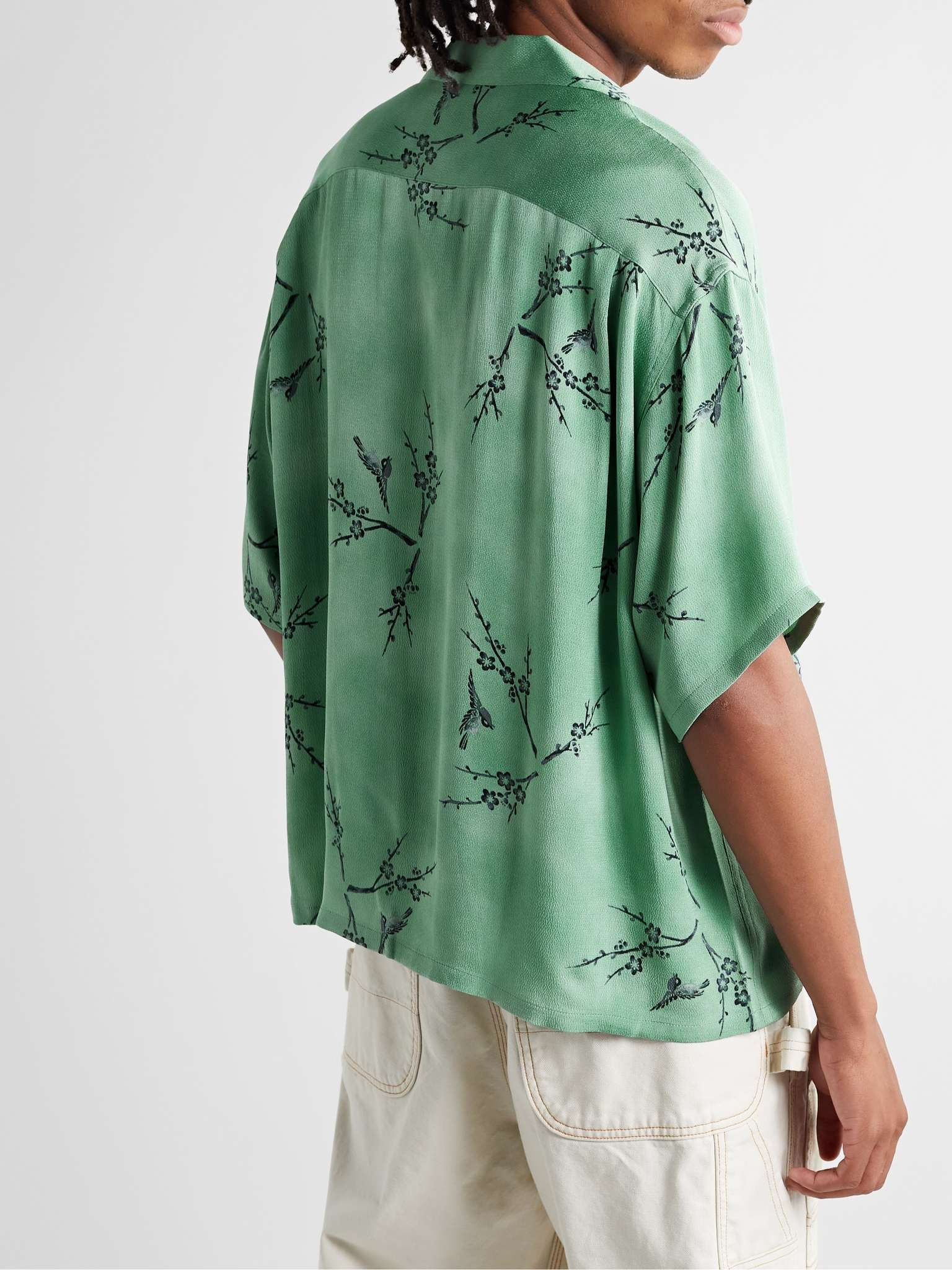 Harmon Convertible-Collar Printed Silk-Cloqué Shirt