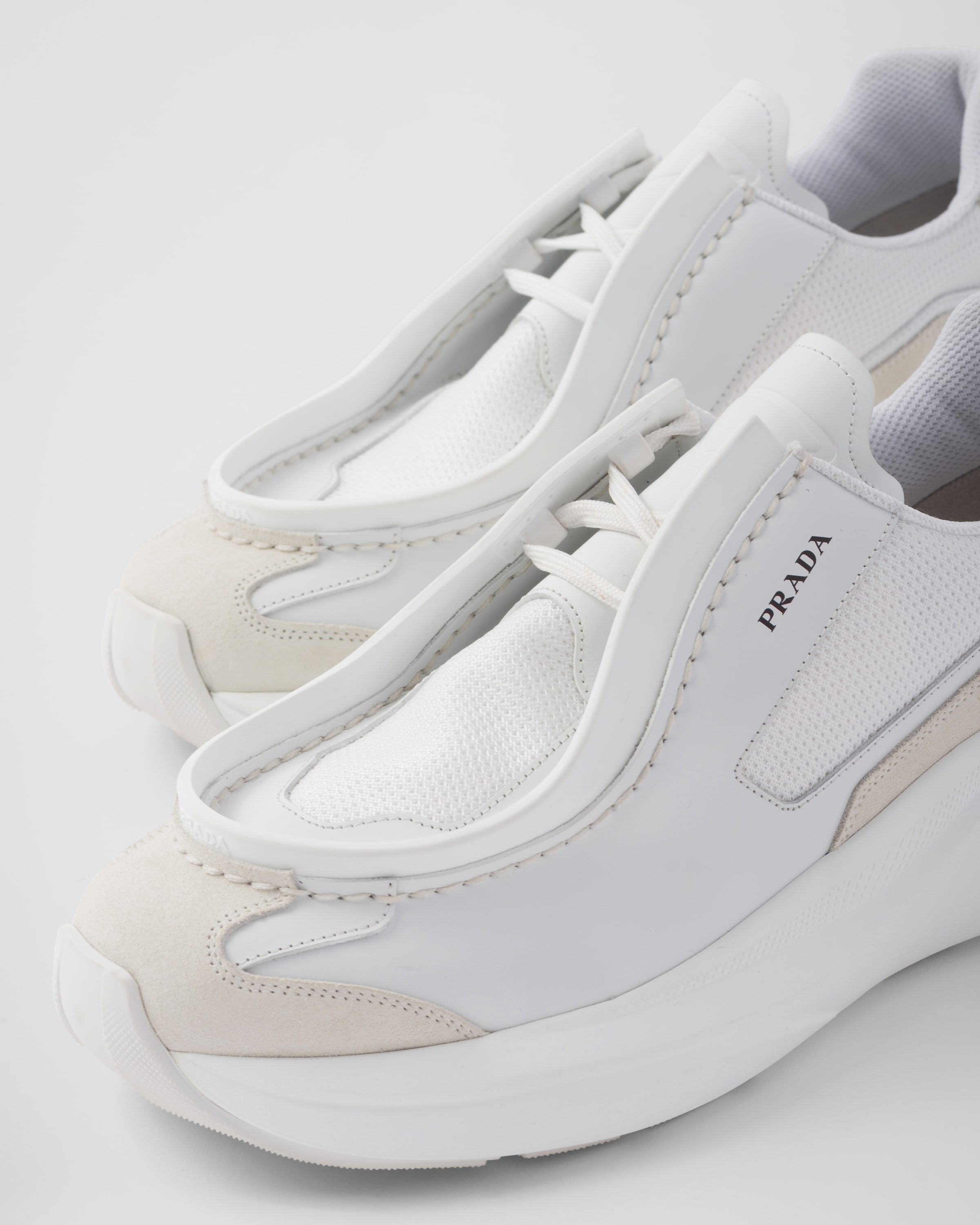 Prada Systeme brushed leather sneakers with bike fabric and
