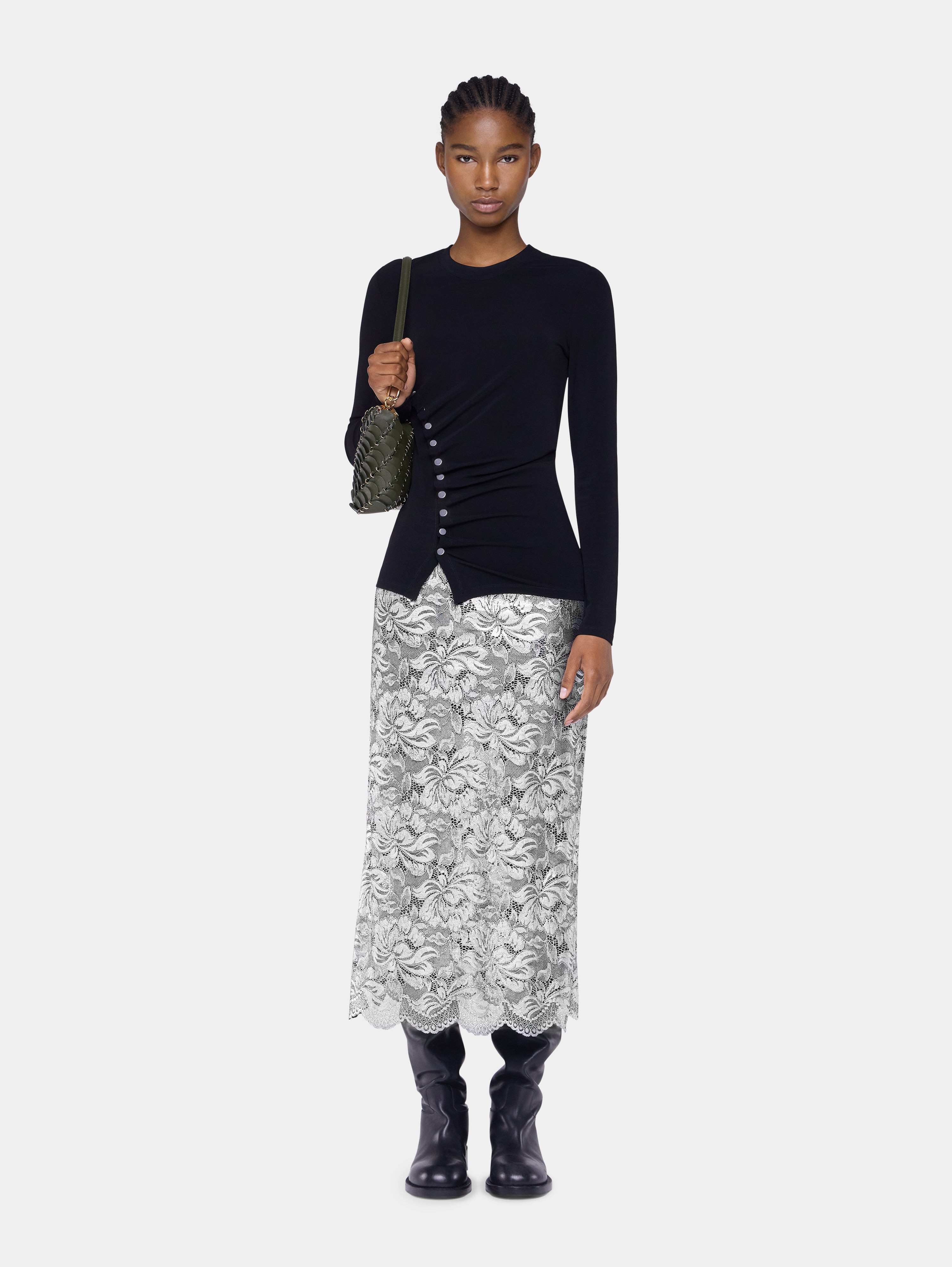 SILVER MIDI SKIRT IN LACE - 2