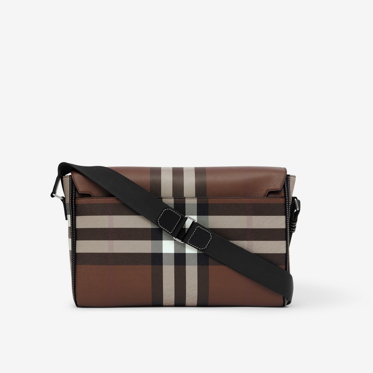Exaggerated Check and Leather Large Messenger Bag - 3