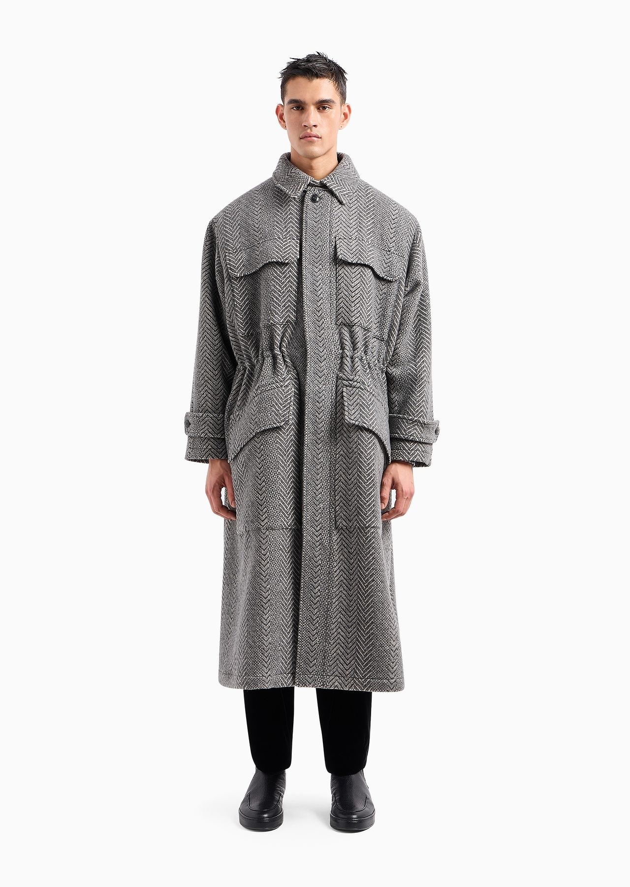 Long coat in chevron jacquard virgin wool and cashmere - 2
