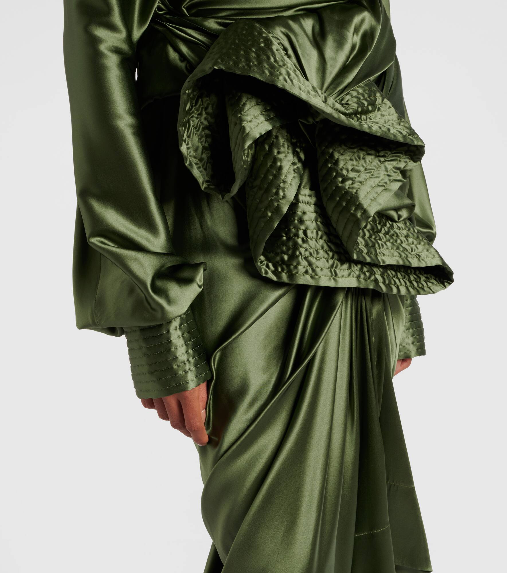 Gathered silk-blend satin midi skirt - 4