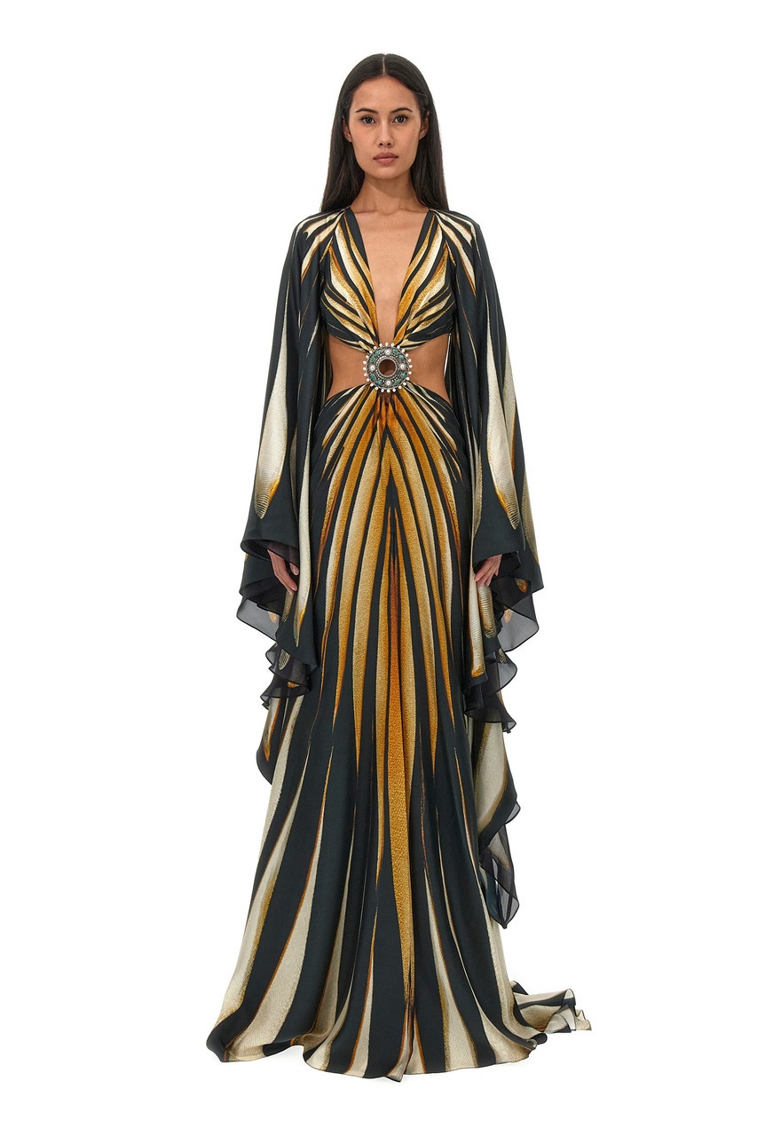 Cape Sleeve- Silk Twill Gown - 1