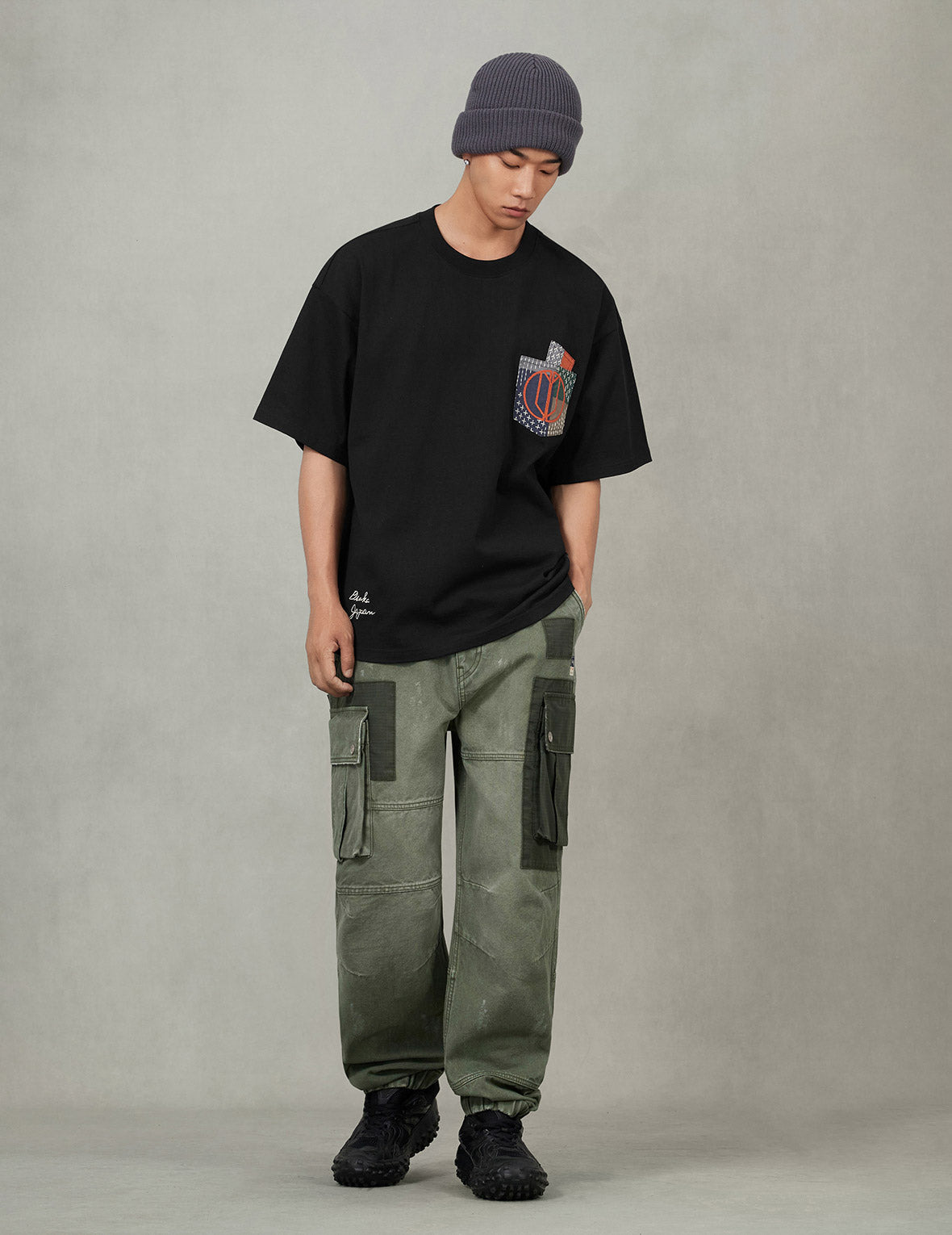 Multi-pocket Color Blocking Sashiko Loose Fit T-shirt - 5
