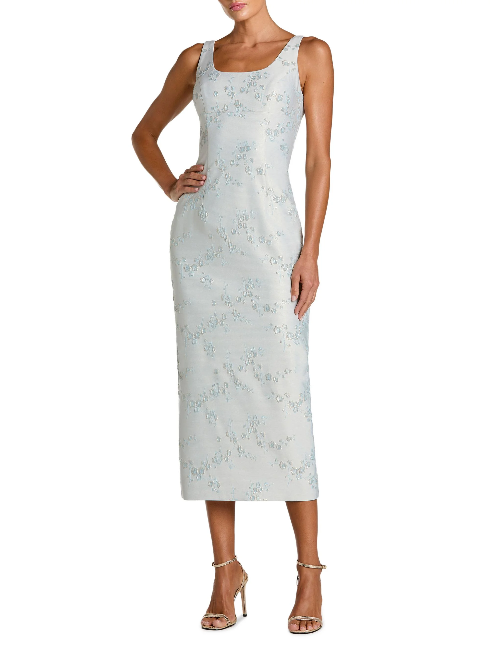 Women's Floral Brocade Scoopneck Midi-Dress - Blue Multi - 1