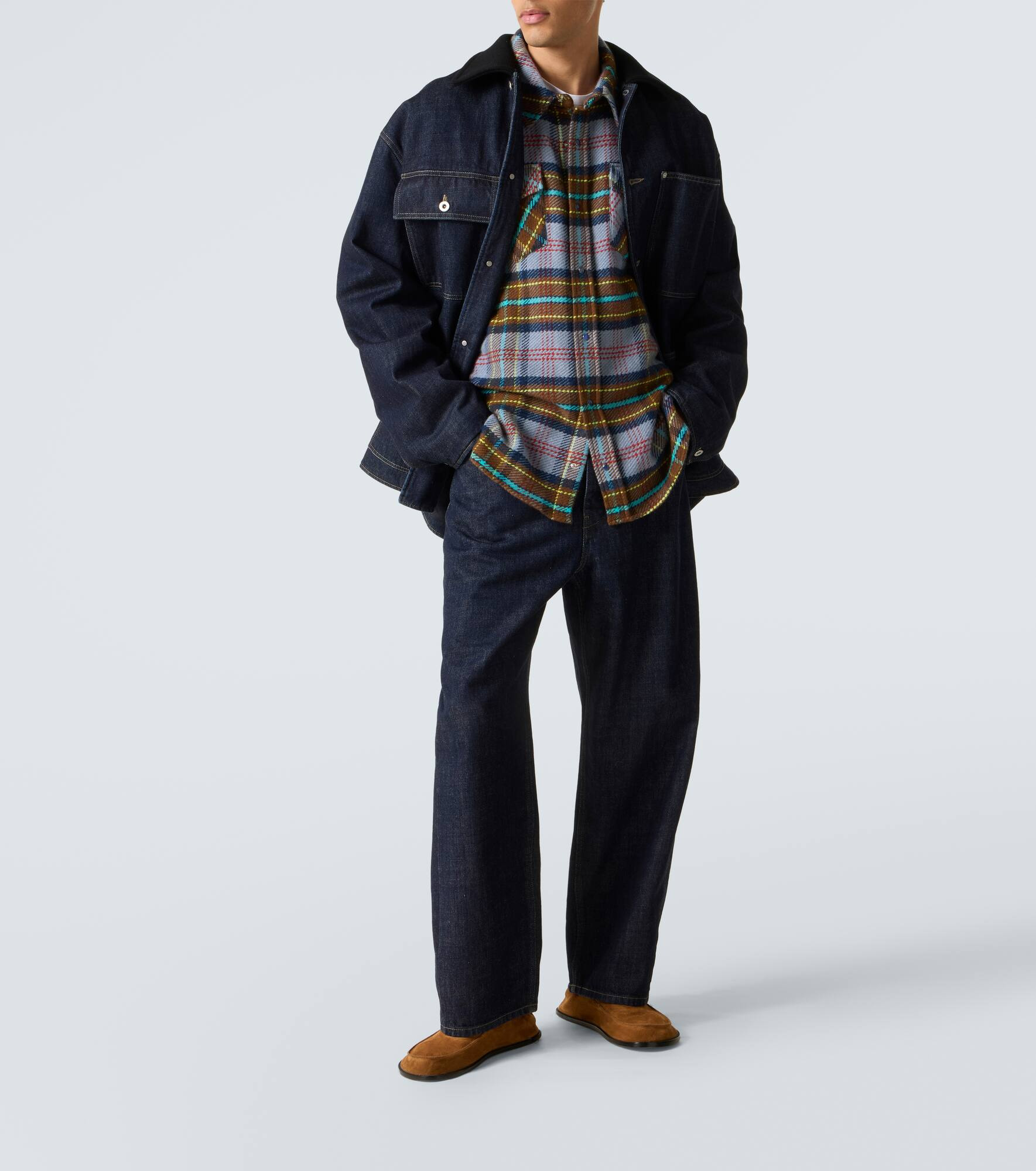 Plaid cashmere shirt with lapis lazuli - 2