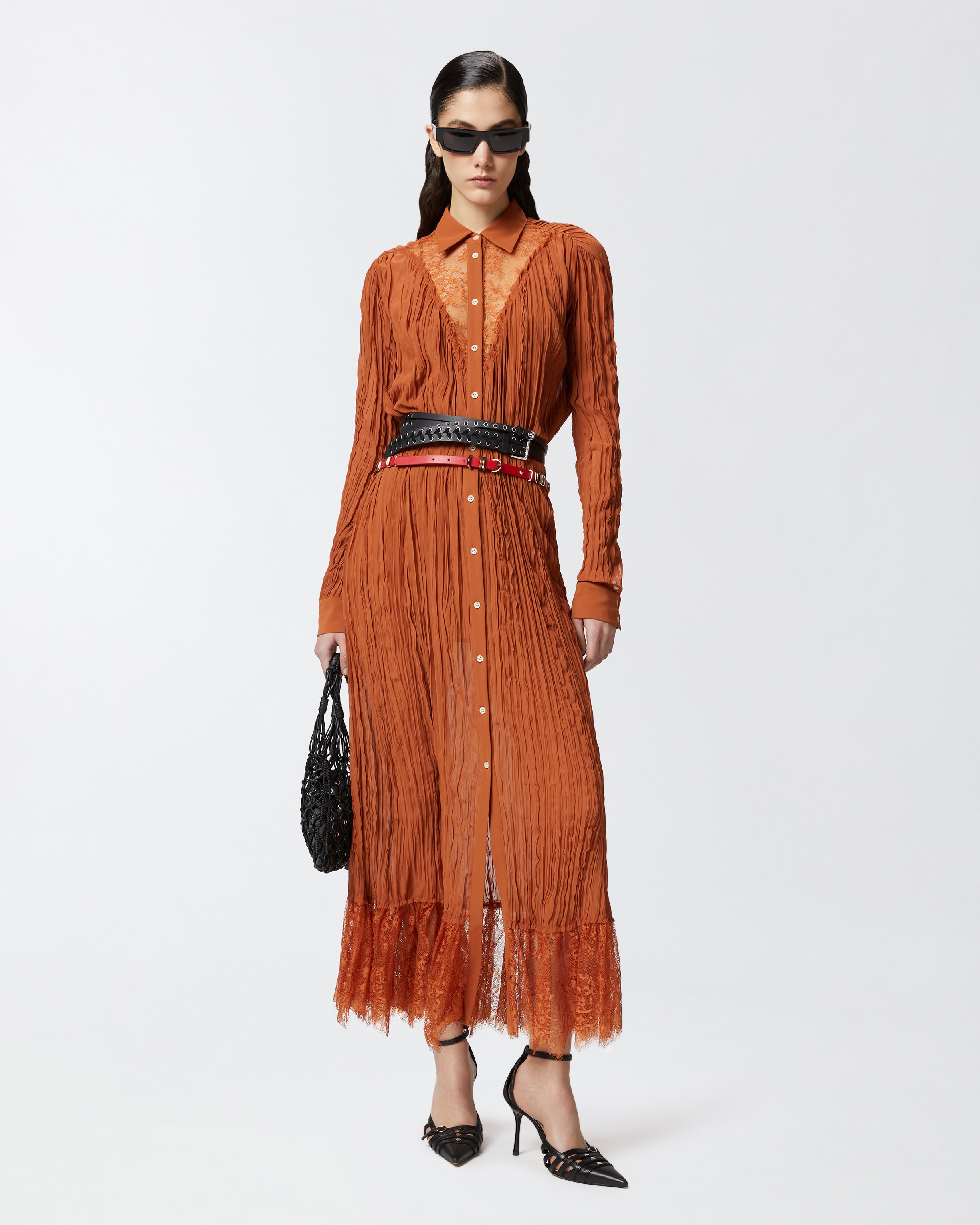 LONG SHIRT DRESS WITH LACE DETAILS - 2