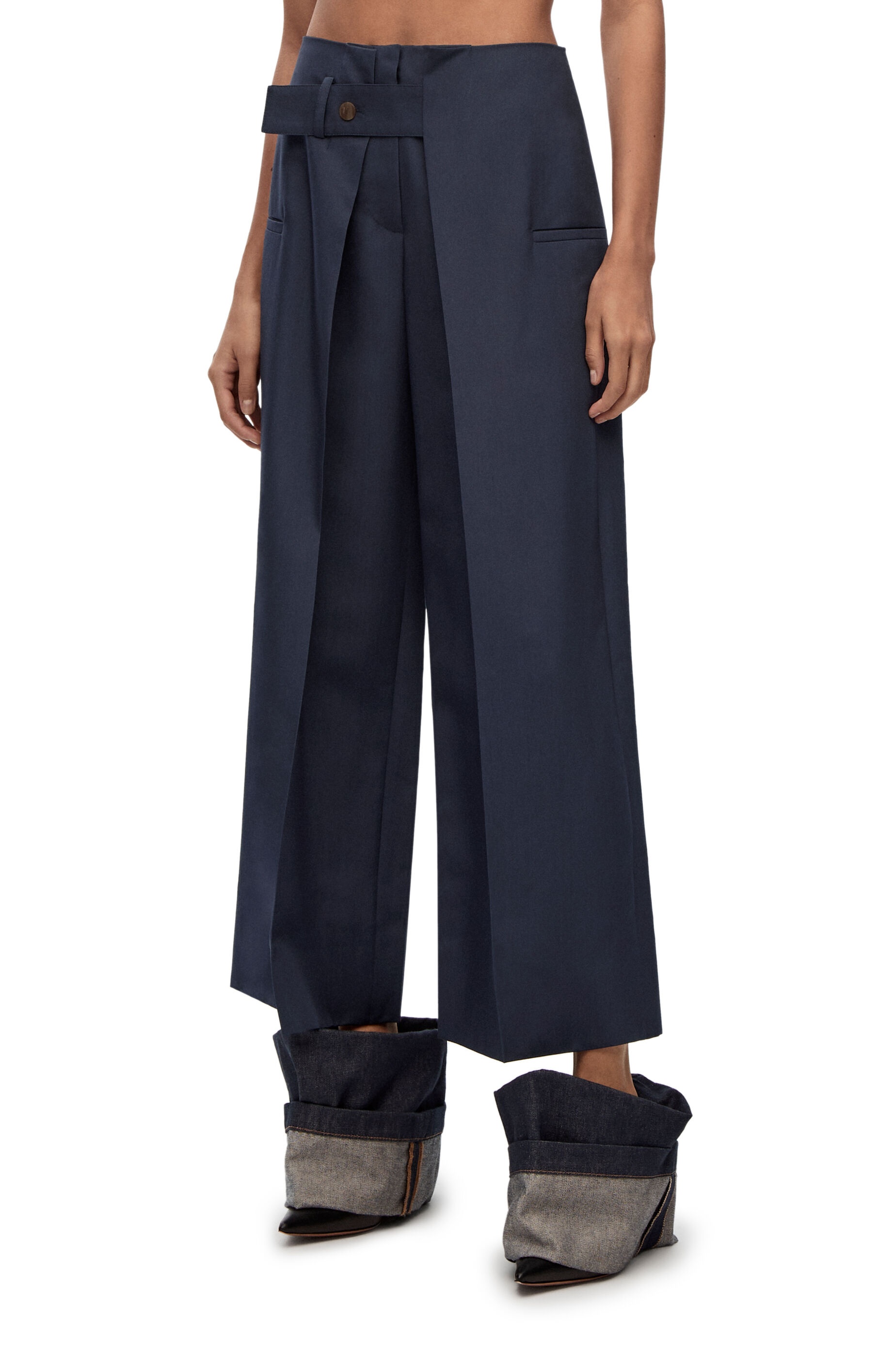 Pleated cropped trouser in wool and silk - 3