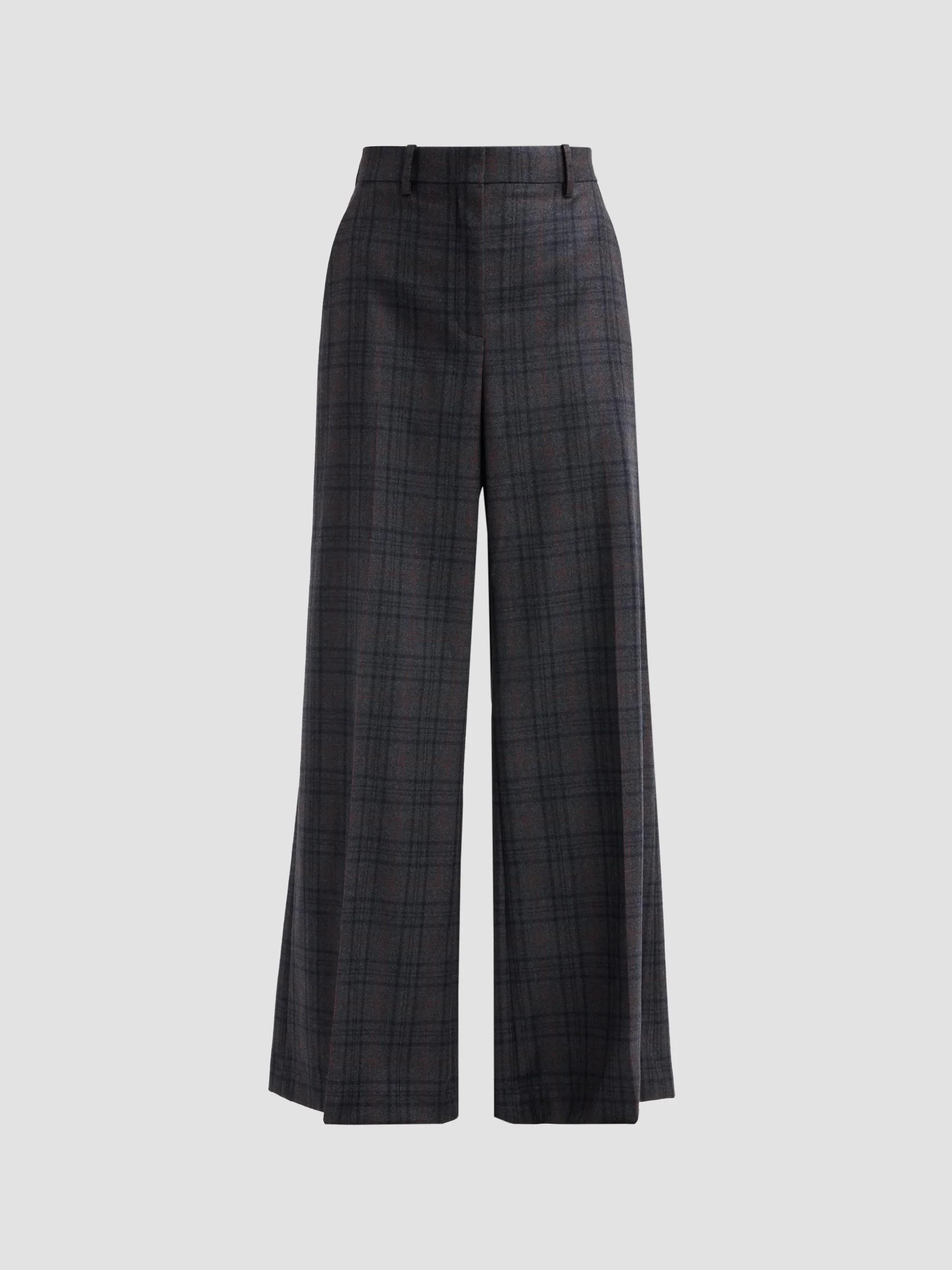 Women's Plaid Wool Wide-Leg Trousers - Charcoal Multi - 1