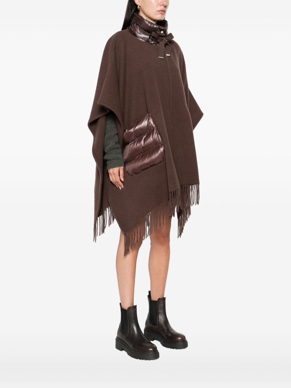 quilted-pocket fringe poncho - 3
