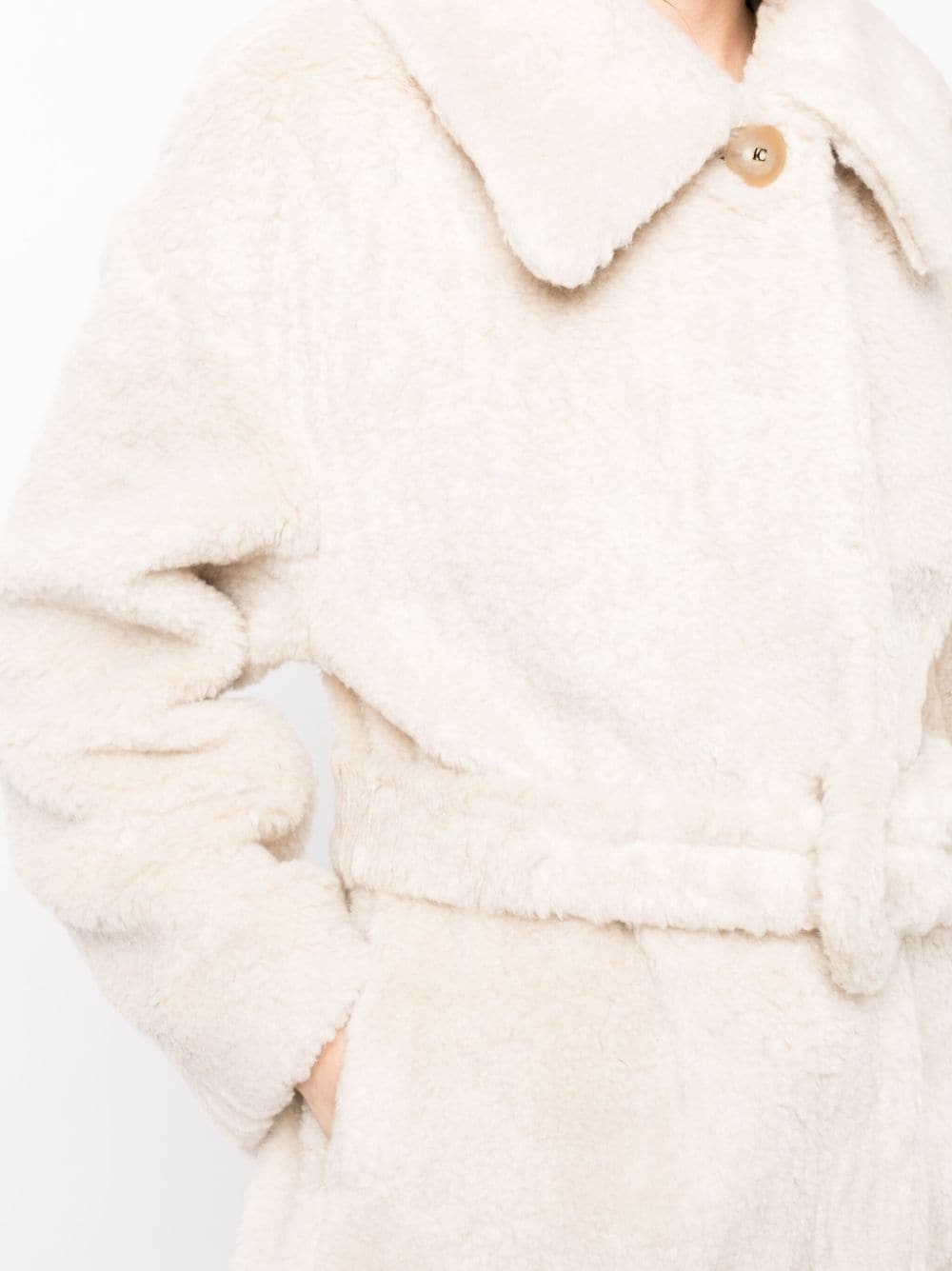 belted faux-shearling coat - 5