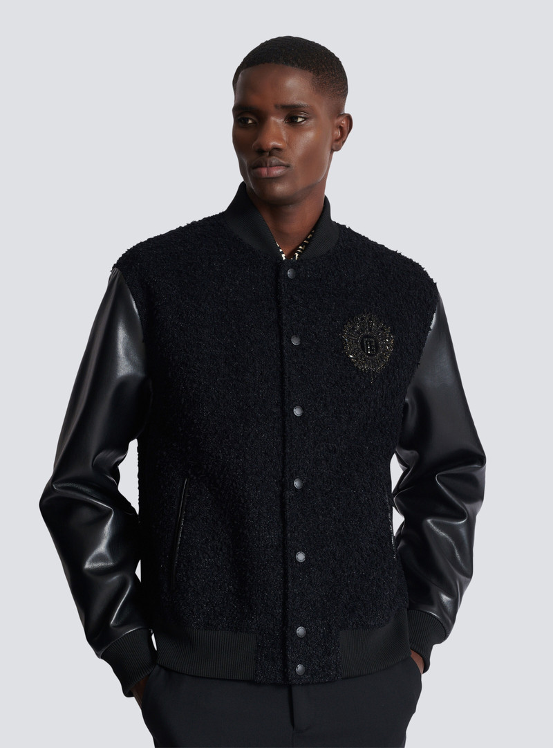 Varsity tweed and faux leather jacket 6