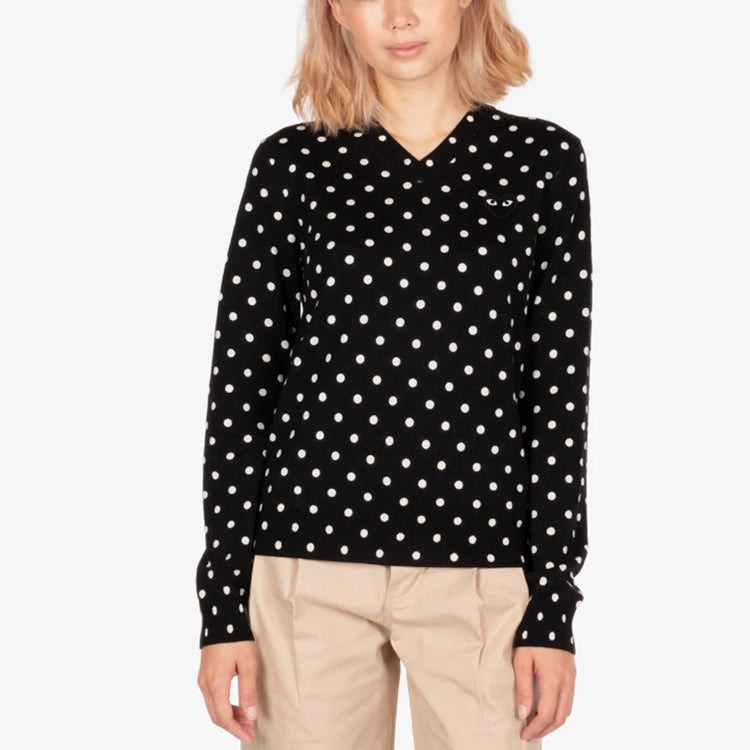 (WMNS) COMME des GARCONS PLAY Polka Dot V-Neck L/S T-Shirt Black Emblem 'Black' AZ-N035-051-1 - 2