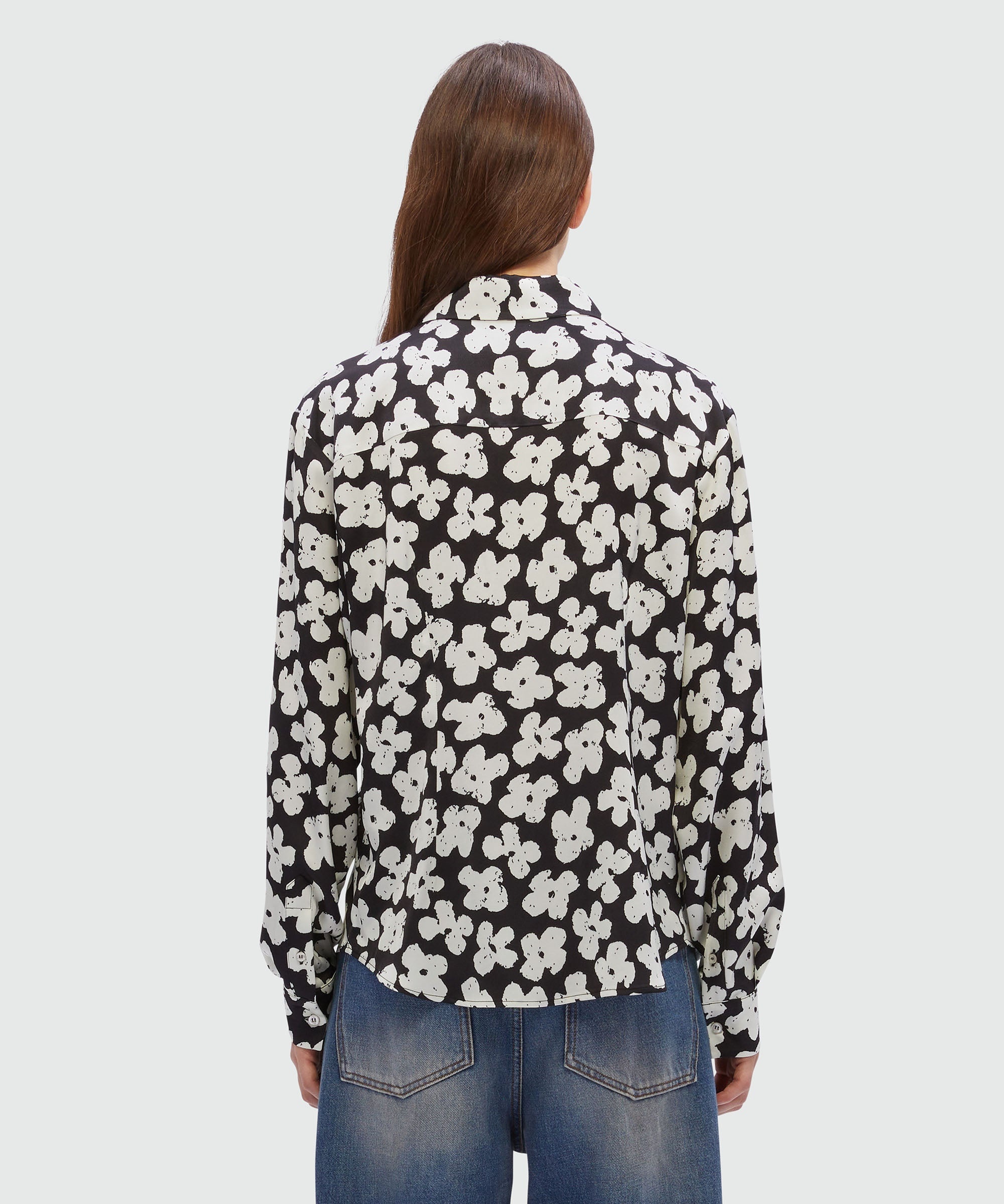 Black satin shirt with MSGM "Puffy flowers" print - 3