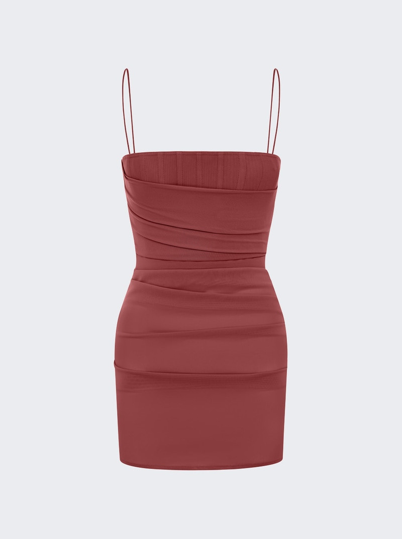 Tucked Corset Mini Dress Cognac - 1
