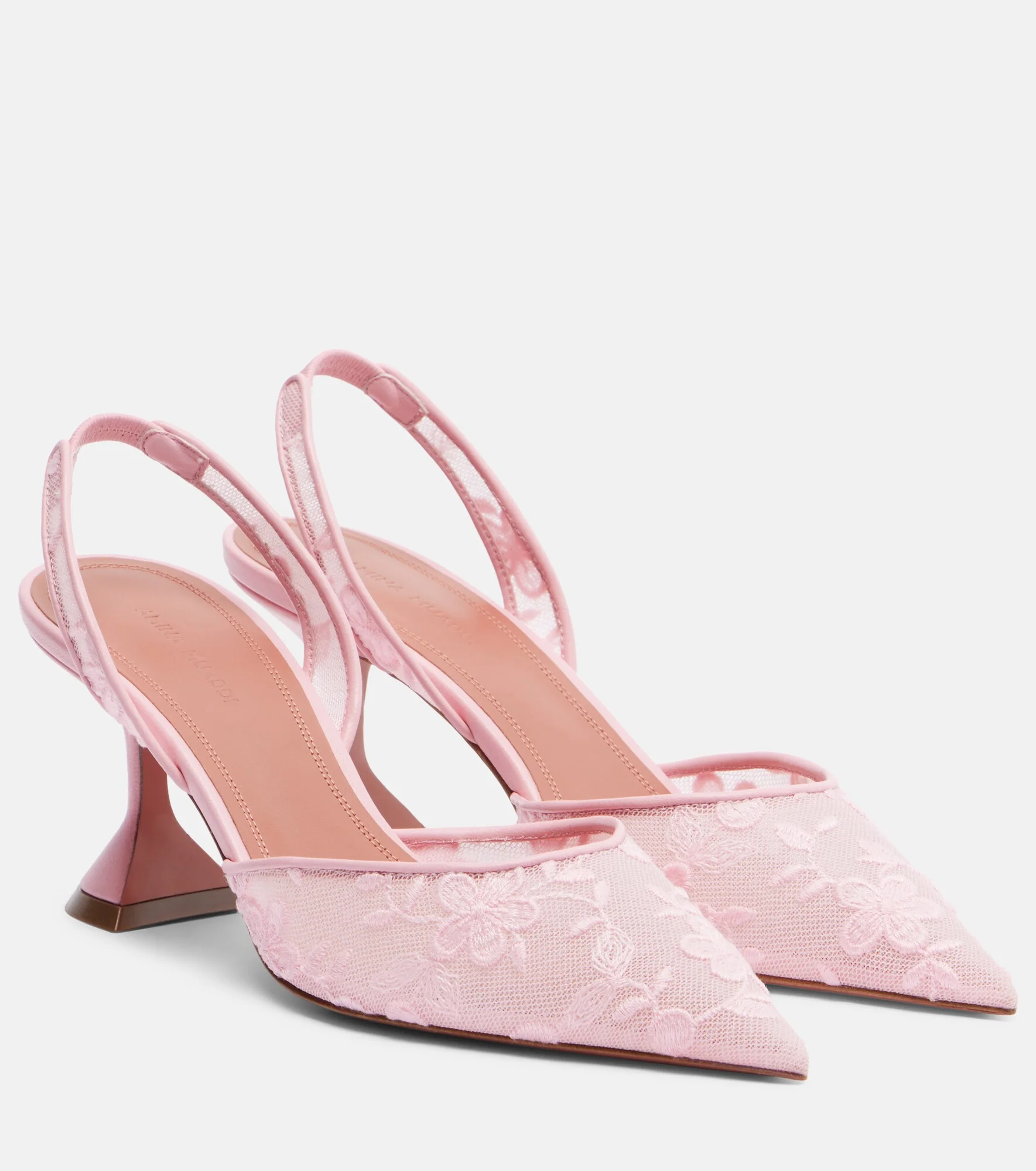 Holli leather-trimmed lace slingback pumps - 1