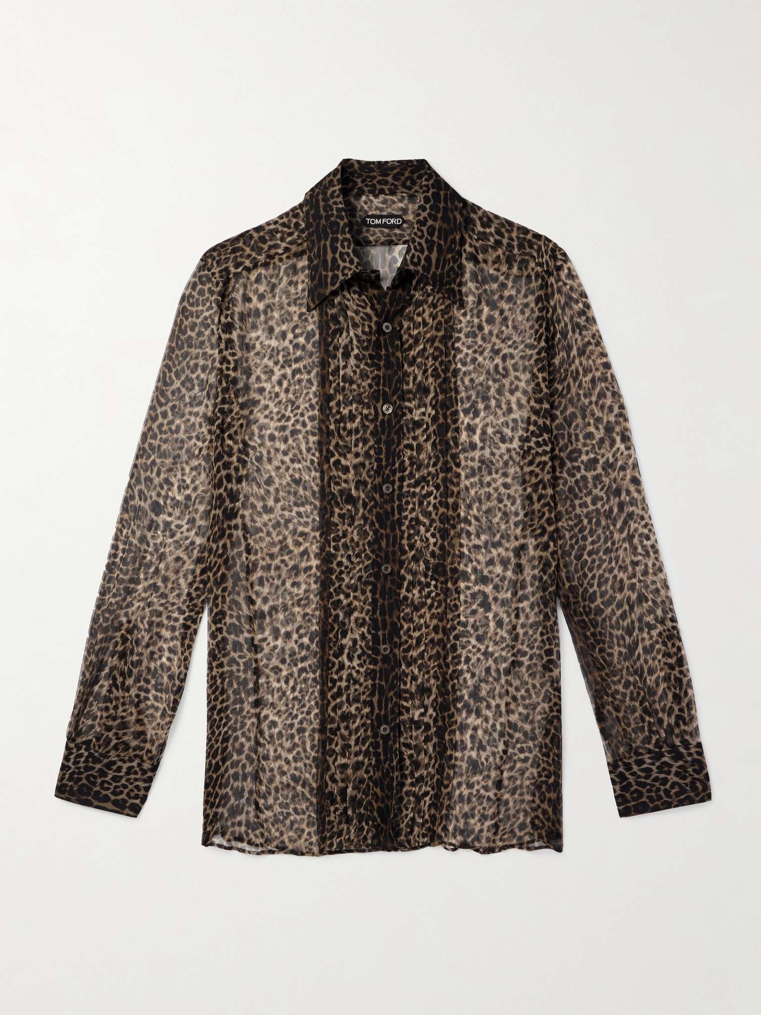 Pleated Leopard-Print Silk-Chiffon Shirt - 1