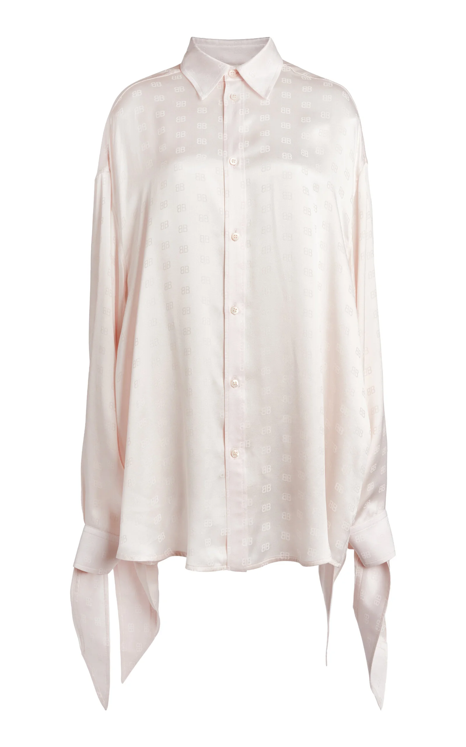 Knotted-Cuff Logo-Jacquard Silk Shirt white - 1